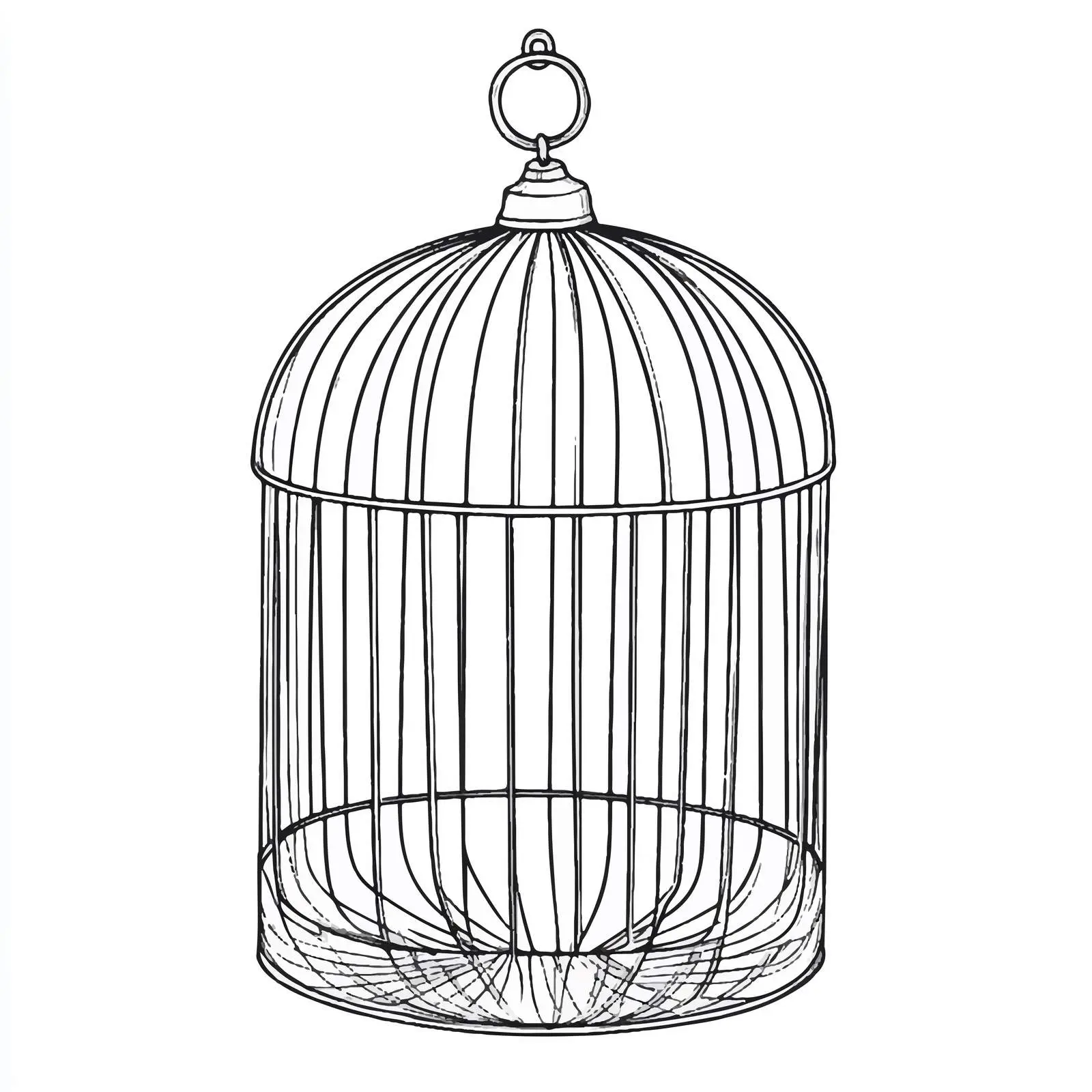 Empty Bird Cage Cartoon Illustration in Black and White — free download from Dotvec