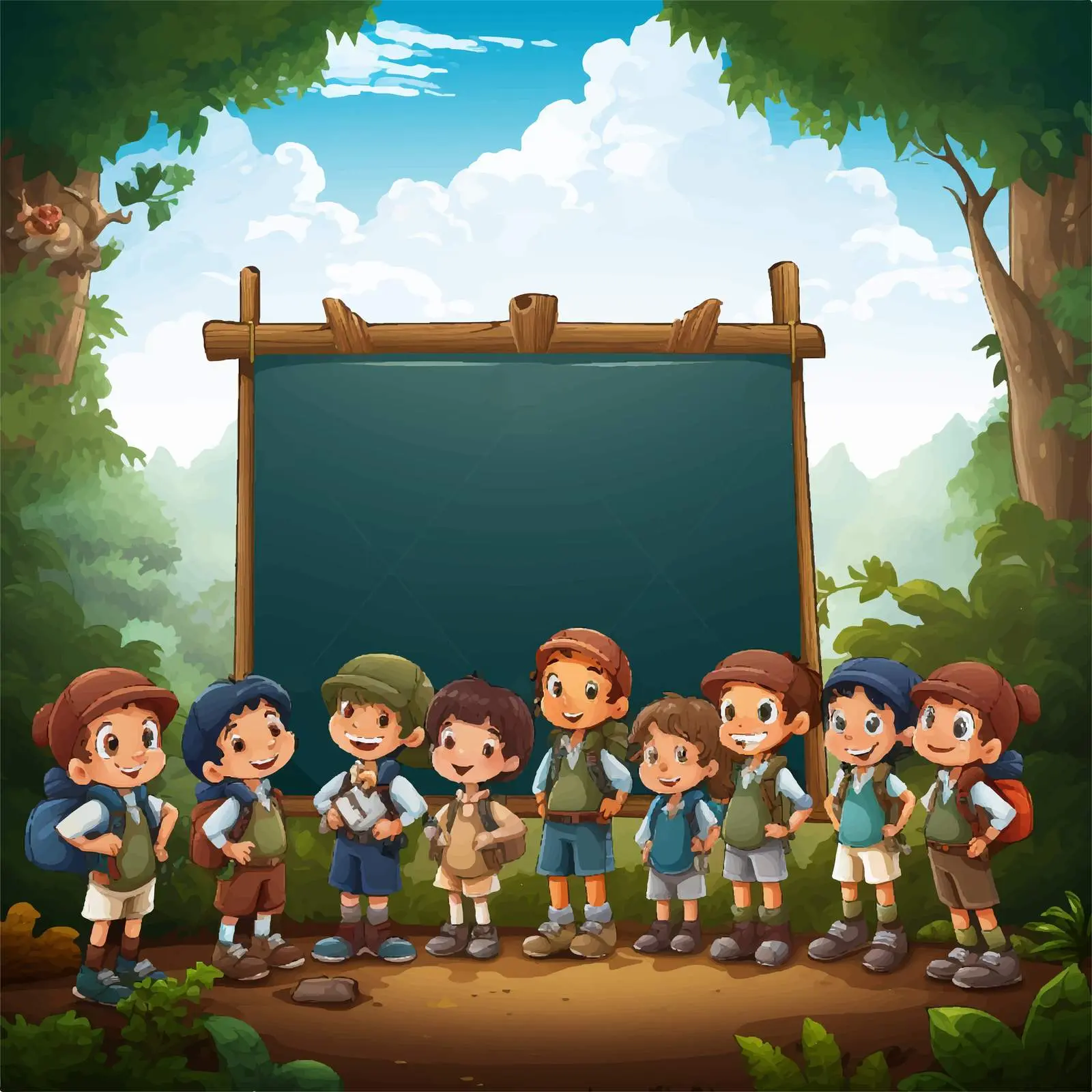 Children Learning on Blackboard in Nature — free download from Dotvec