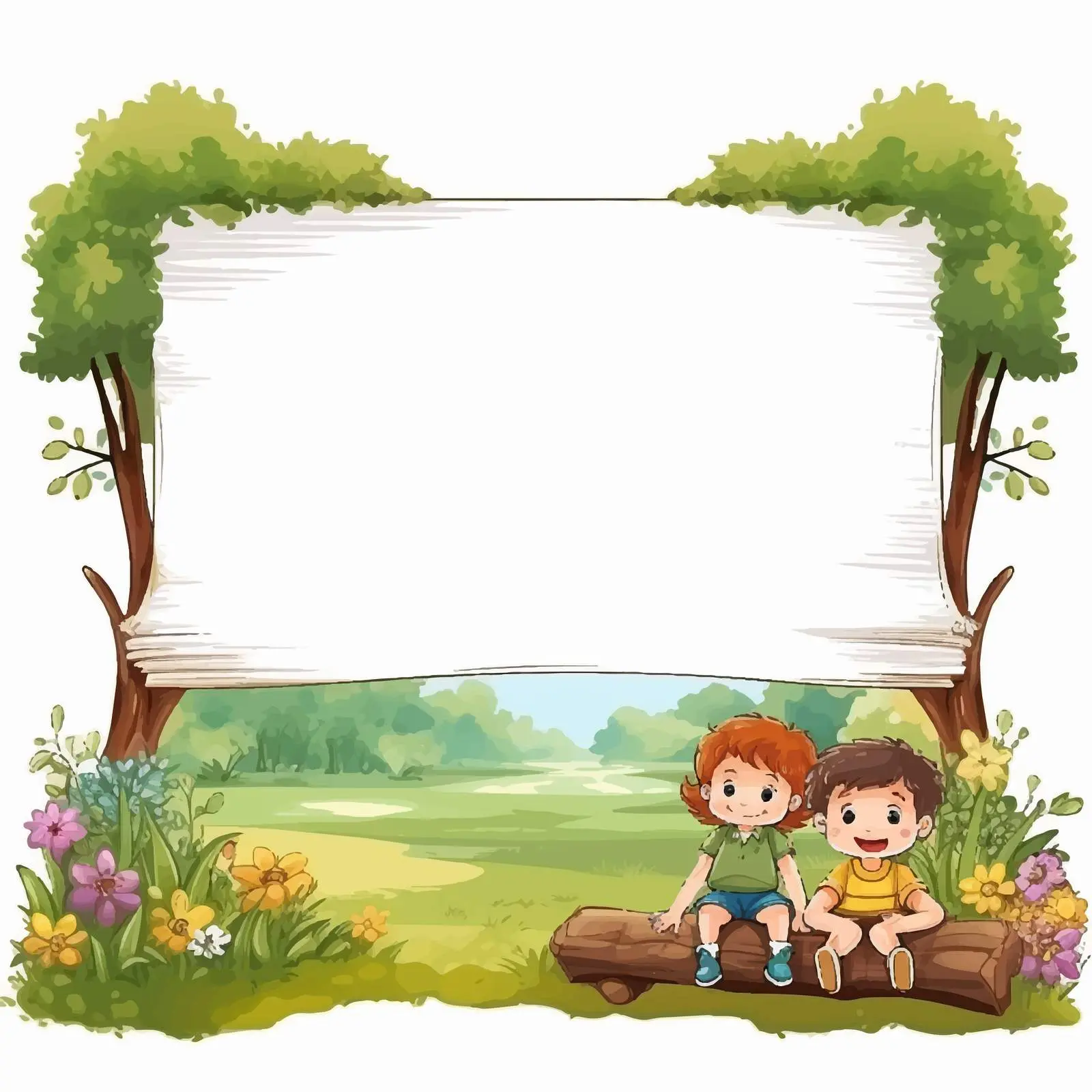 Children Reading on a Blackboard in Nature — free download from Dotvec