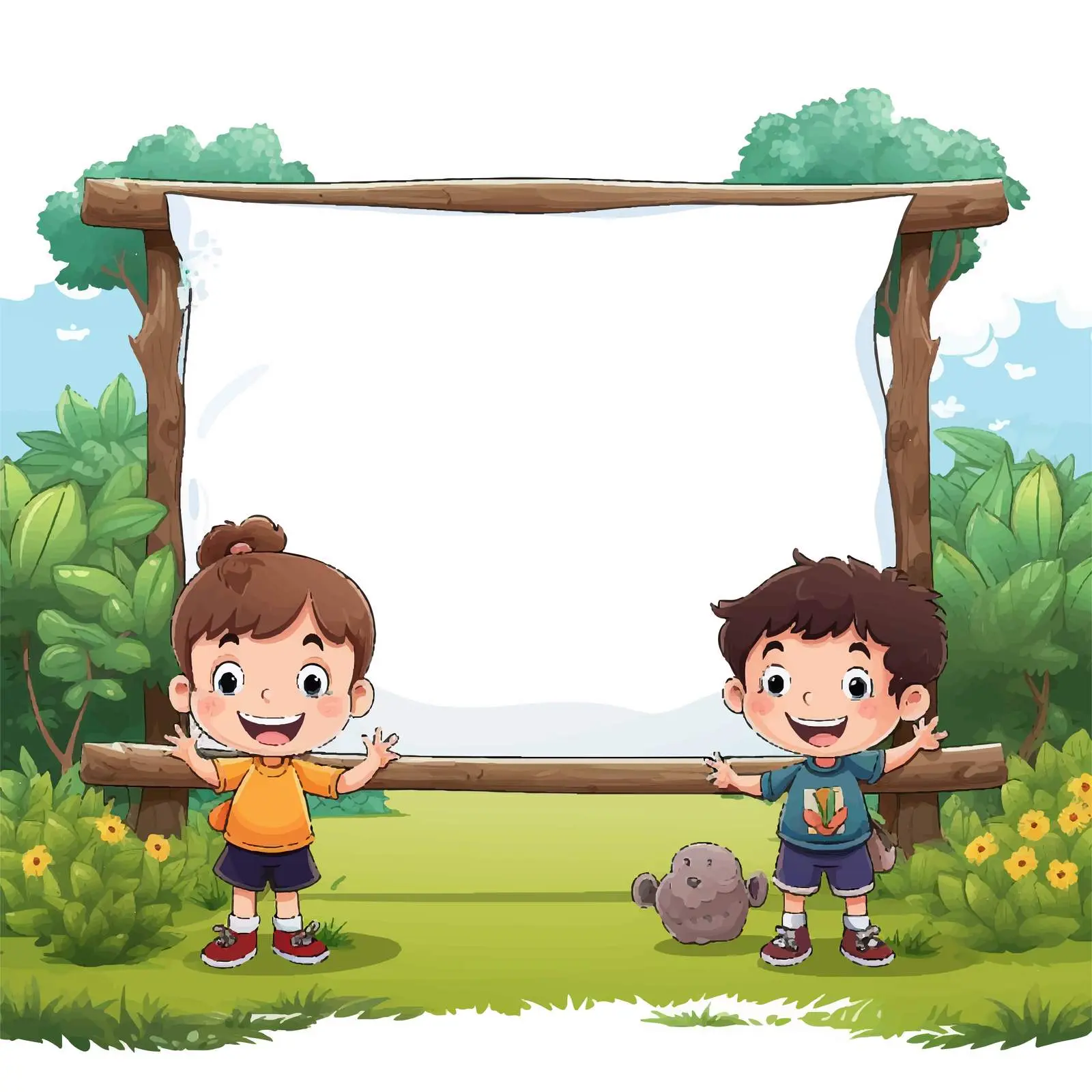 Two Kids Reading on Nature's Blackboard — free download from Dotvec