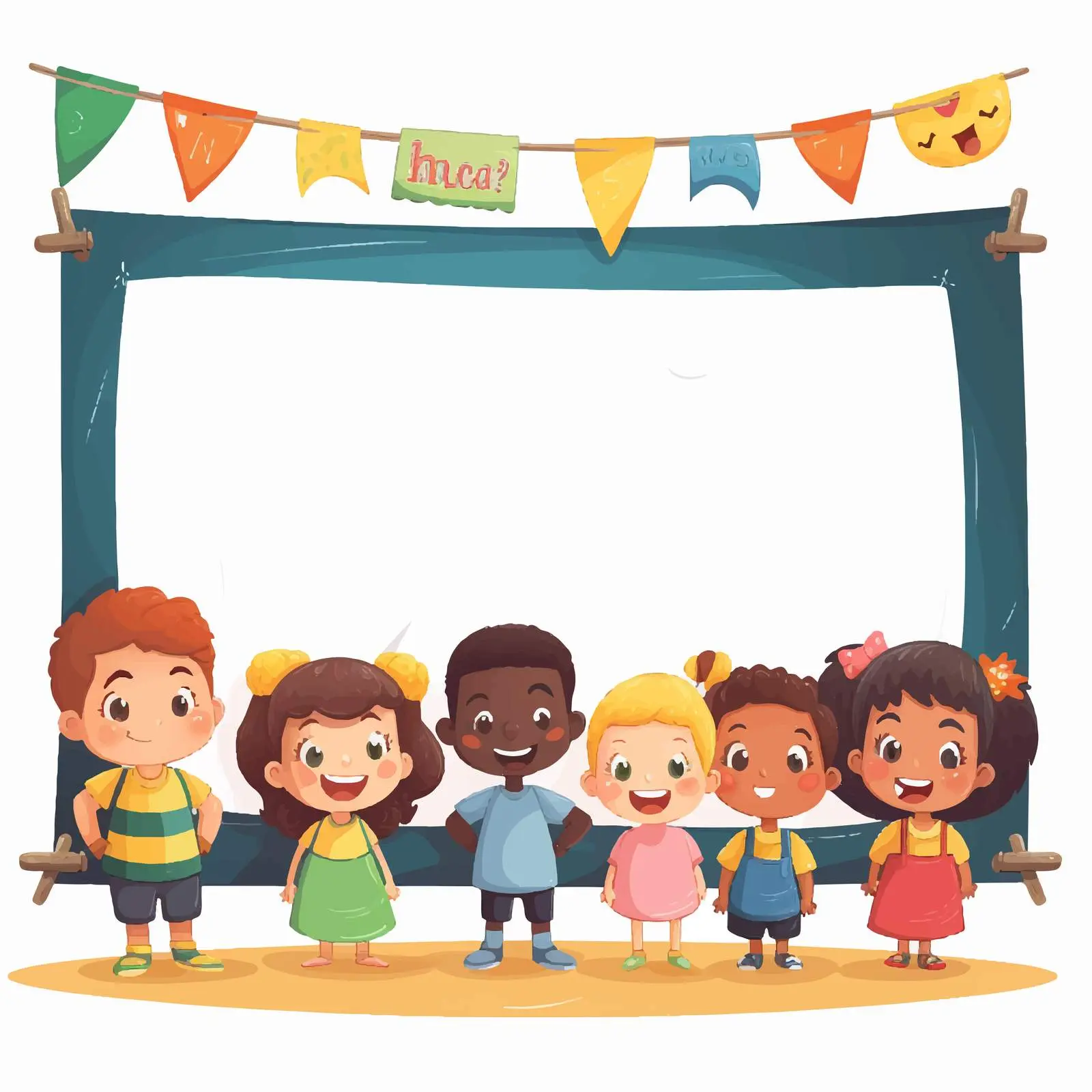 Empty Chalkboard Banner with Cartoon Kids – free kids drawing image from Dotvec