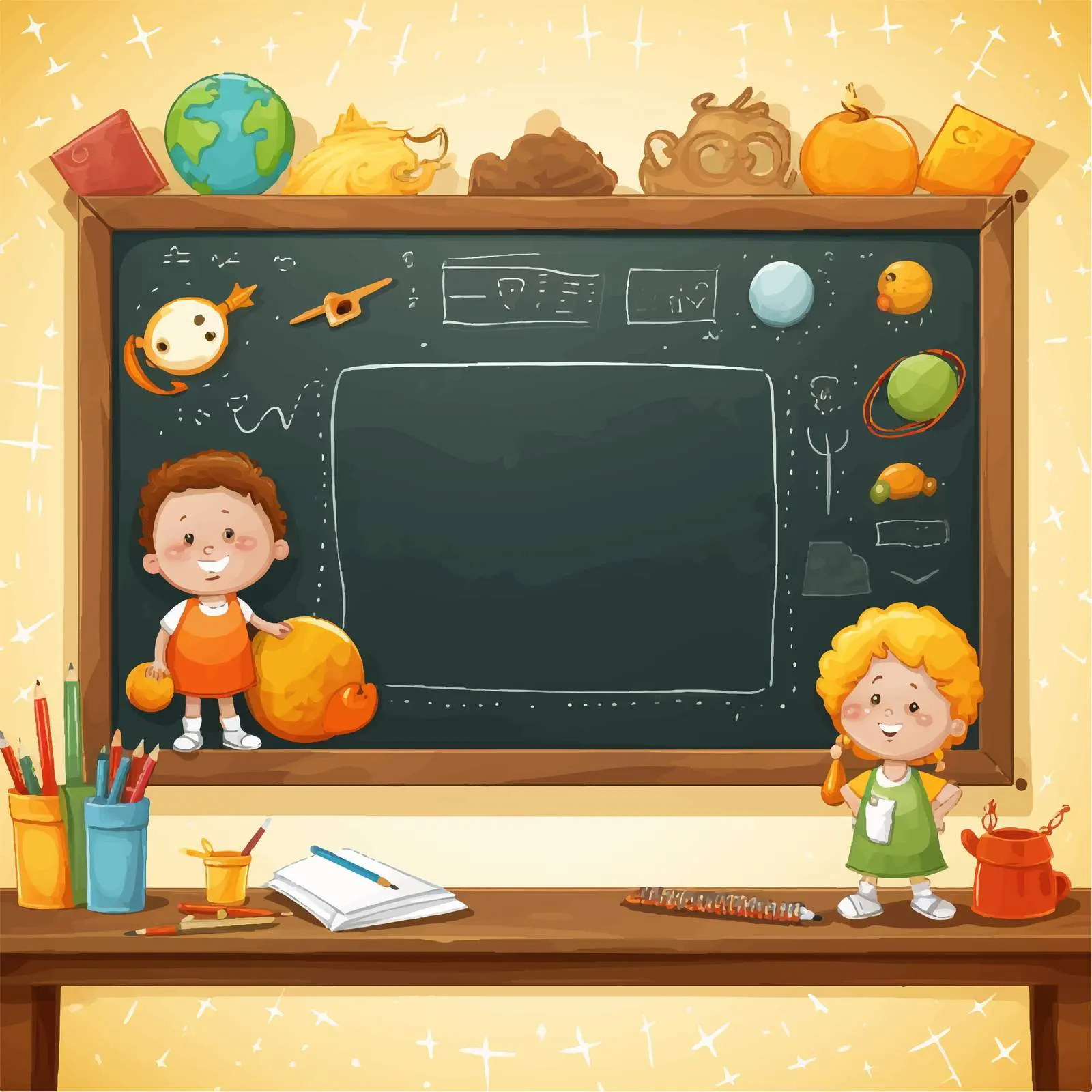 Cute Chalkboard Banner with Cartoon Kids — free download from Dotvec