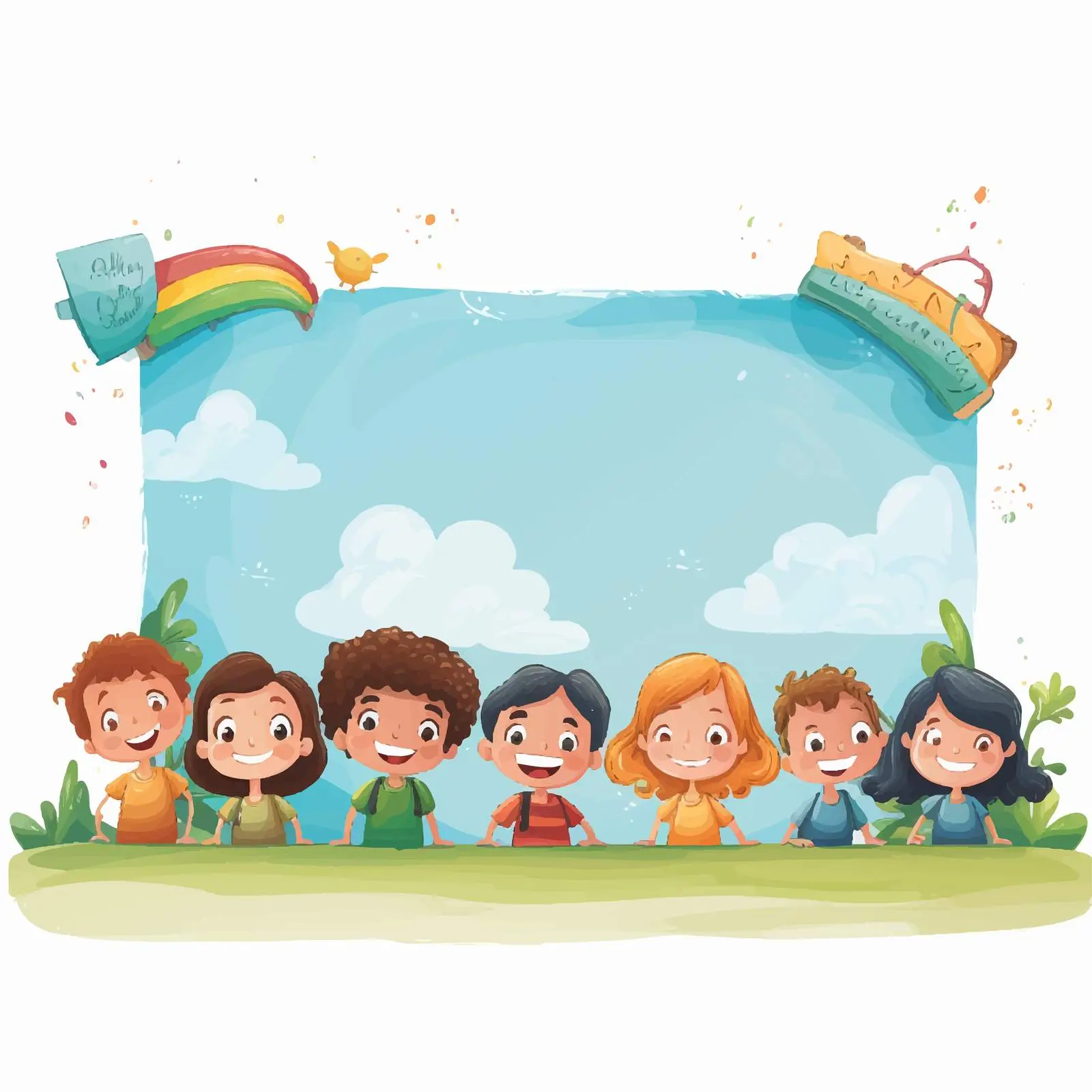 Chalkboard Banner with Cartoon Kids and Elements — free download from Dotvec