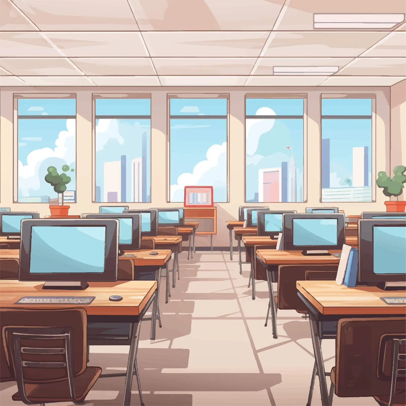 Empty Classroom with Desks and Monitor Vector — free download from Dotvec