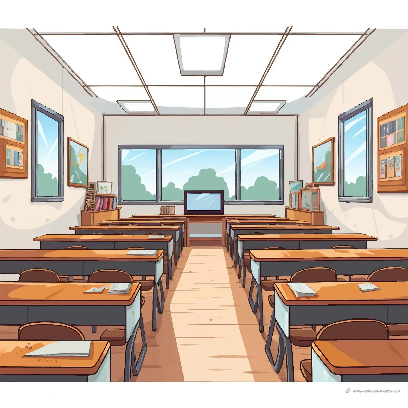 Empty Classroom with Desks and Monitor Vector — free download from Dotvec