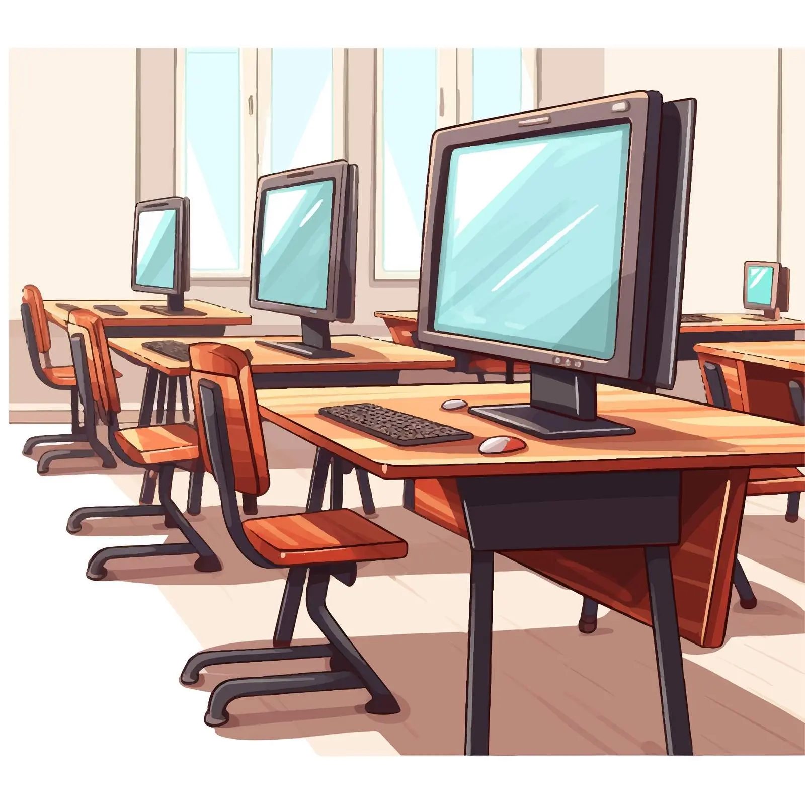 Empty Classroom with Desks and Monitor Vector — free download from Dotvec