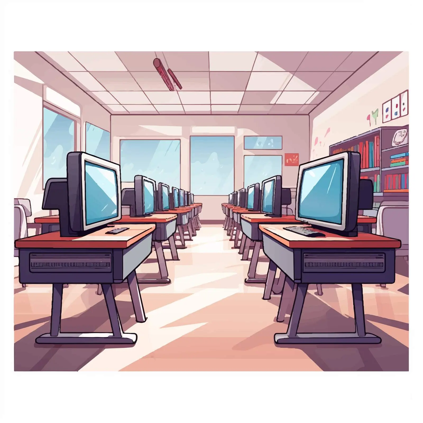 Empty Classroom with Desks and Monitor — free download from Dotvec