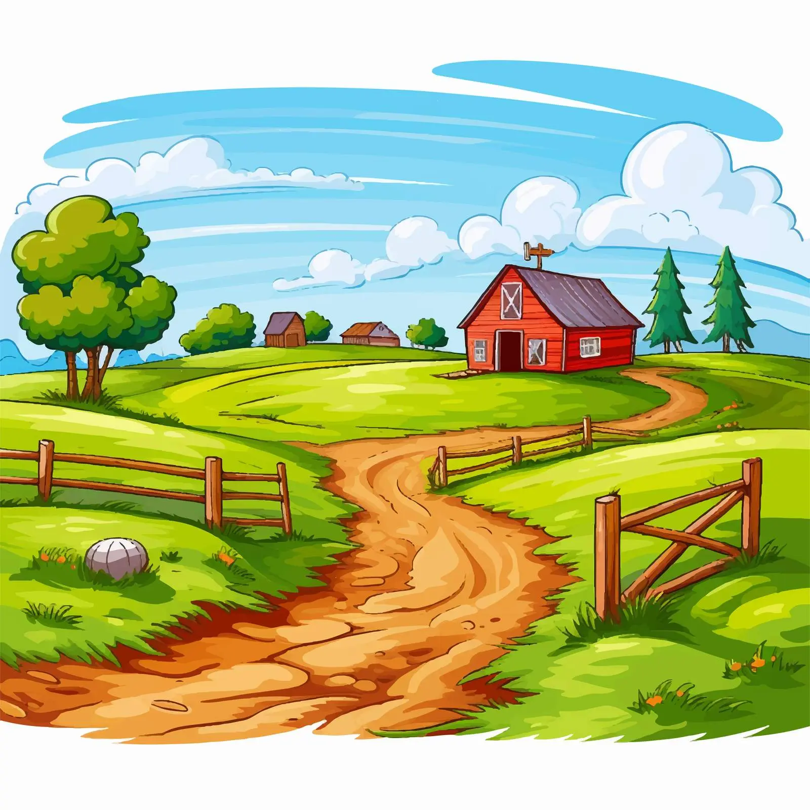 Cartoon Empty Farm Landscape Illustration Vector — free download from Dotvec