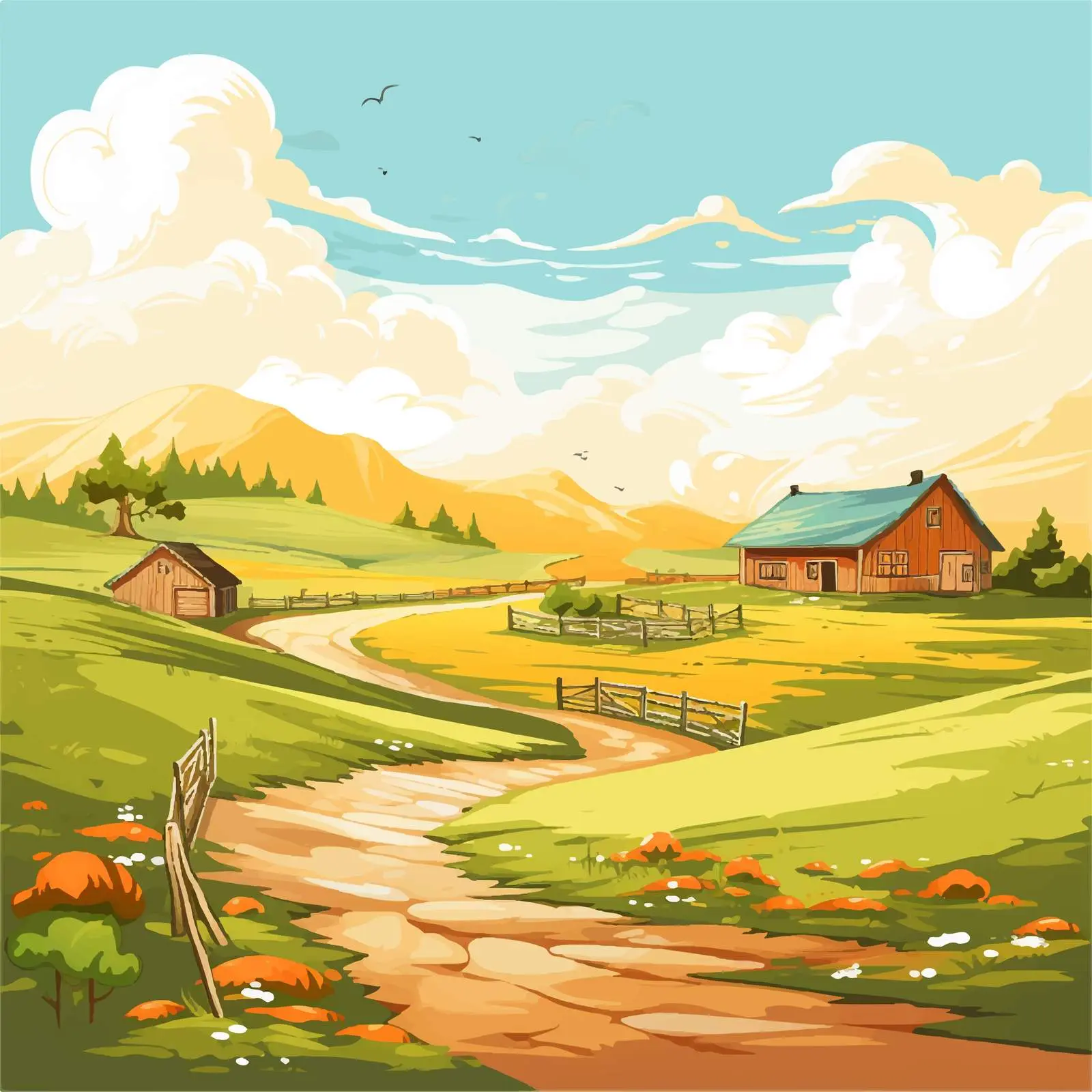 Empty Farm Scene Landscape Illustration — free download from Dotvec