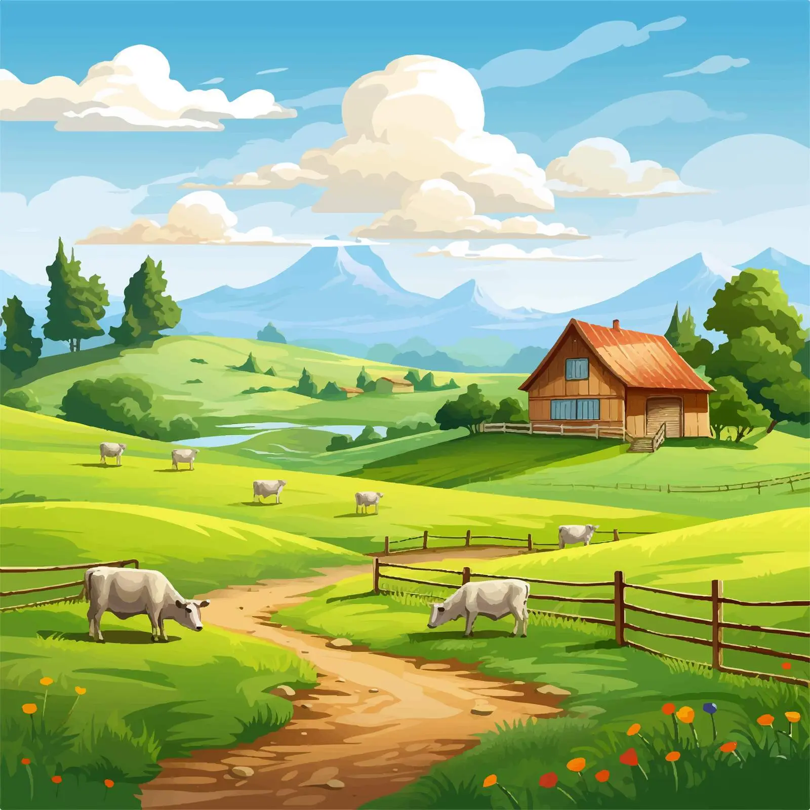 Cartoon Empty Farm Scene Landscape Illustration — free download from Dotvec