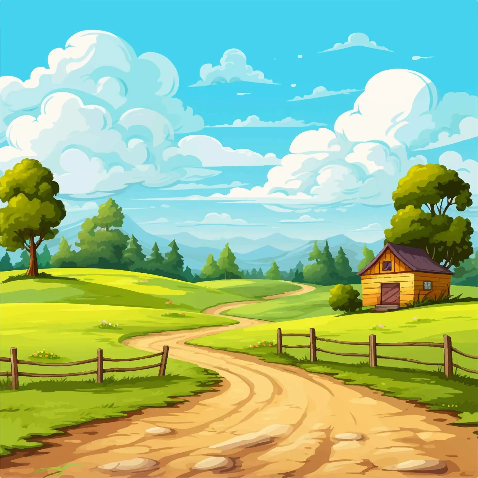 Empty Farm Scene Cartoon Landscape Illustration — free download from Dotvec