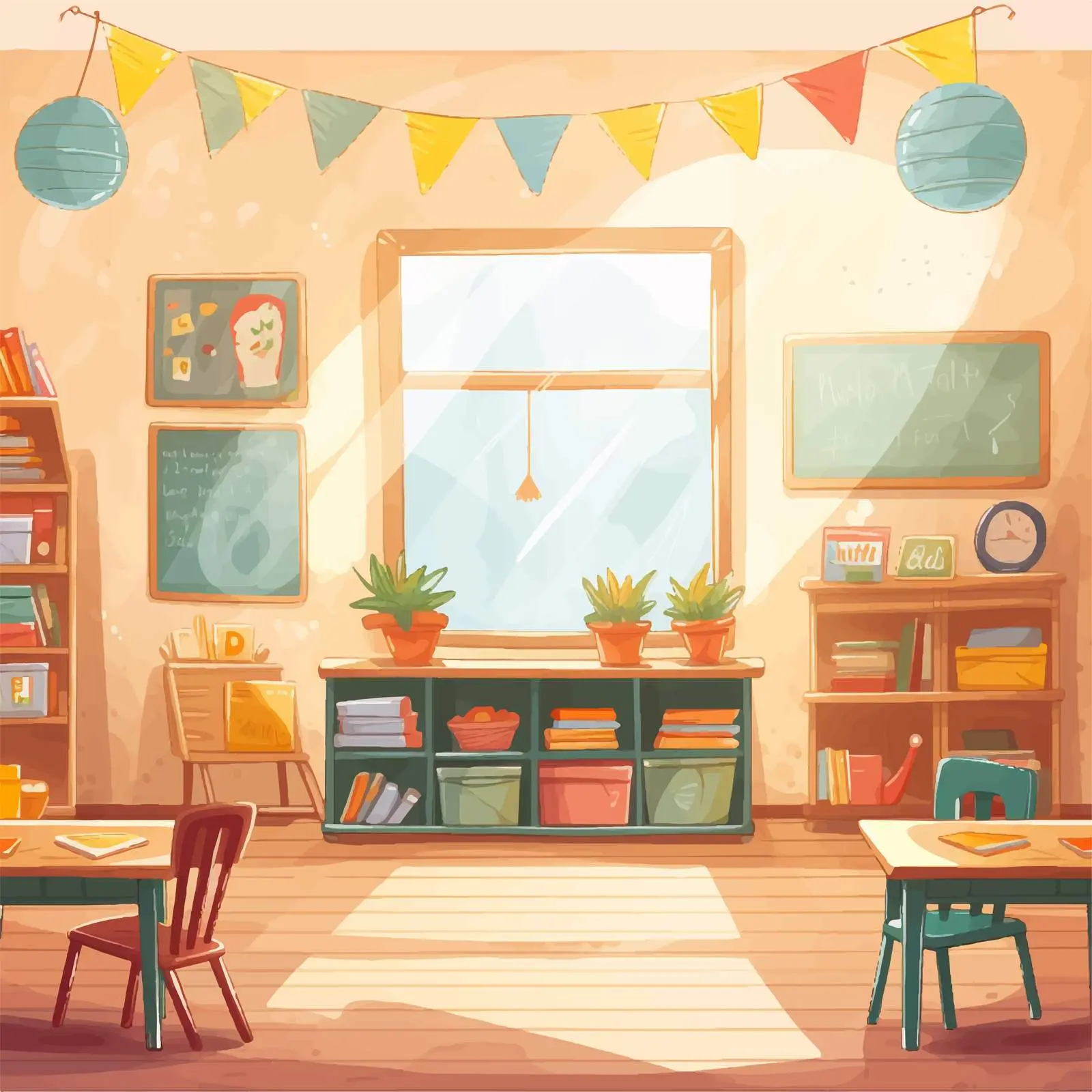 Interior of Empty Kindergarten Classroom with Chalkboard — free download from Dotvec