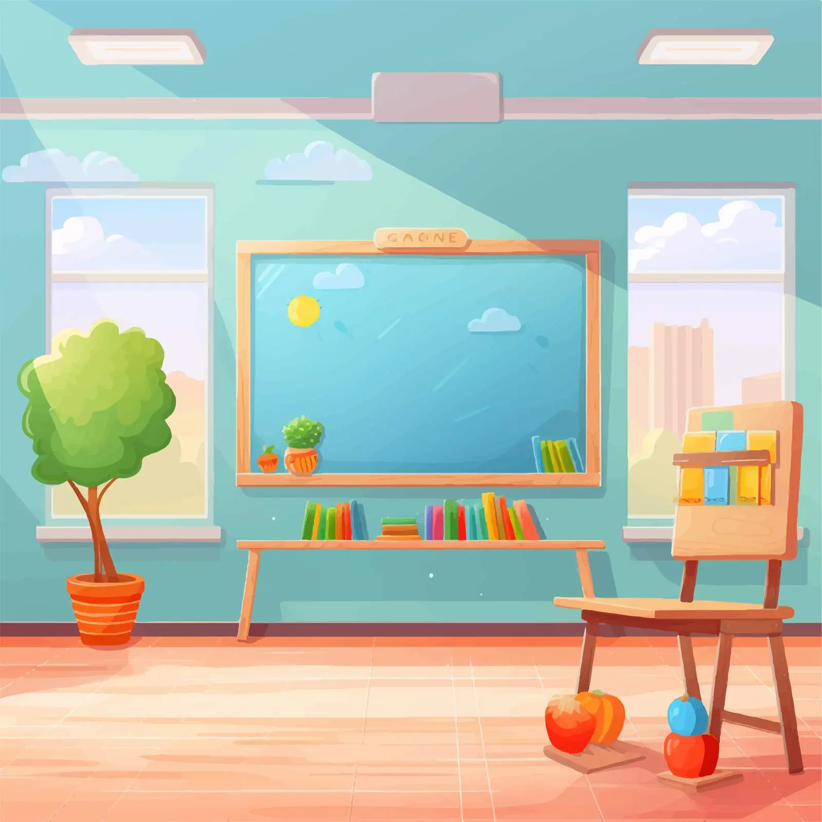 Empty Kindergarten Classroom Interior with Chalkboard — free download from Dotvec