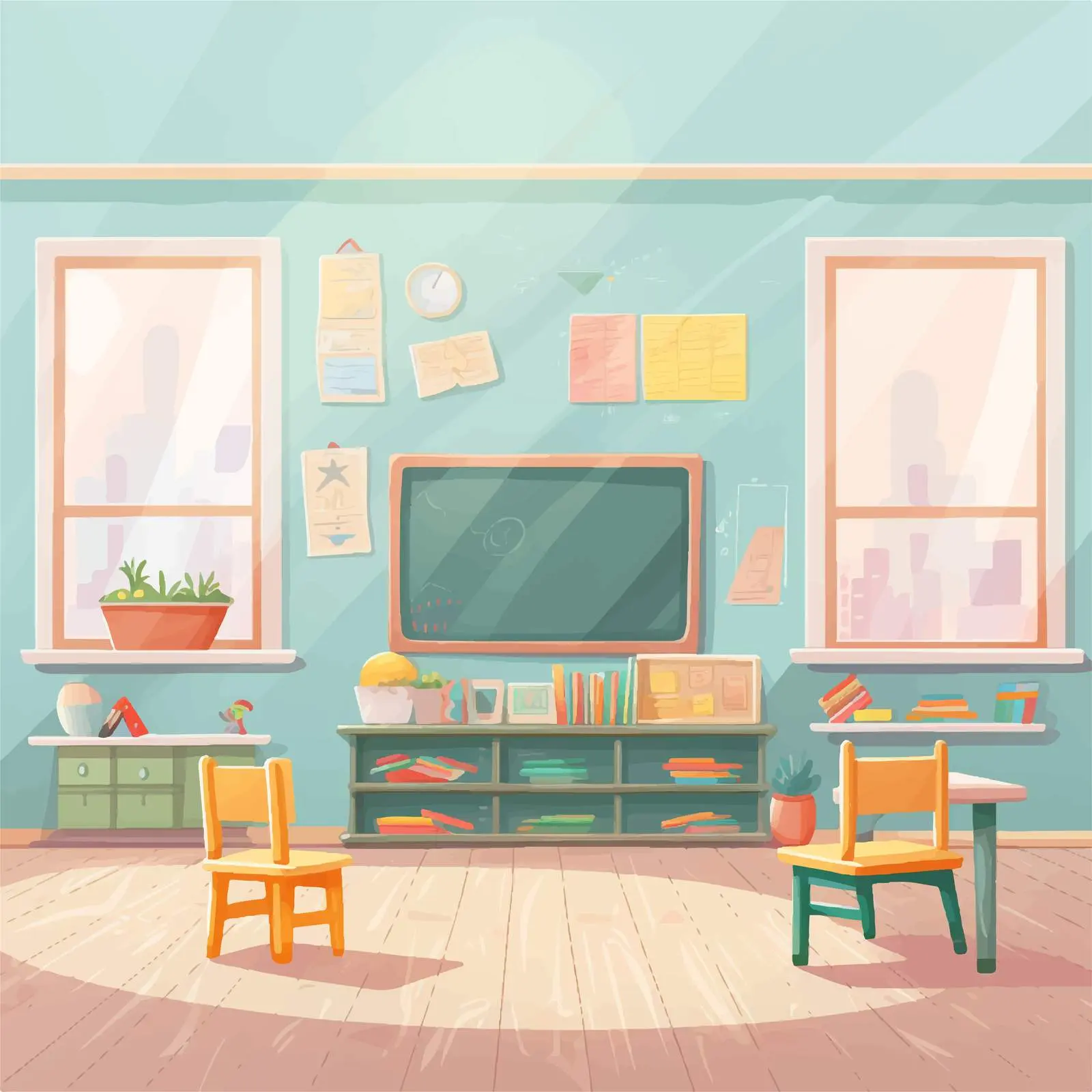 Empty Kindergarten Classroom with Chalkboard — free download from Dotvec