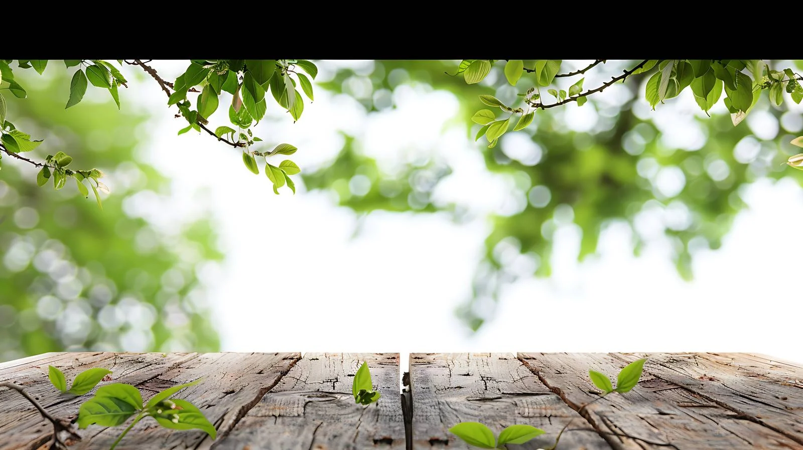 Rustic Wooden Table Surrounded by Spring Greeneries — free download from Dotvec