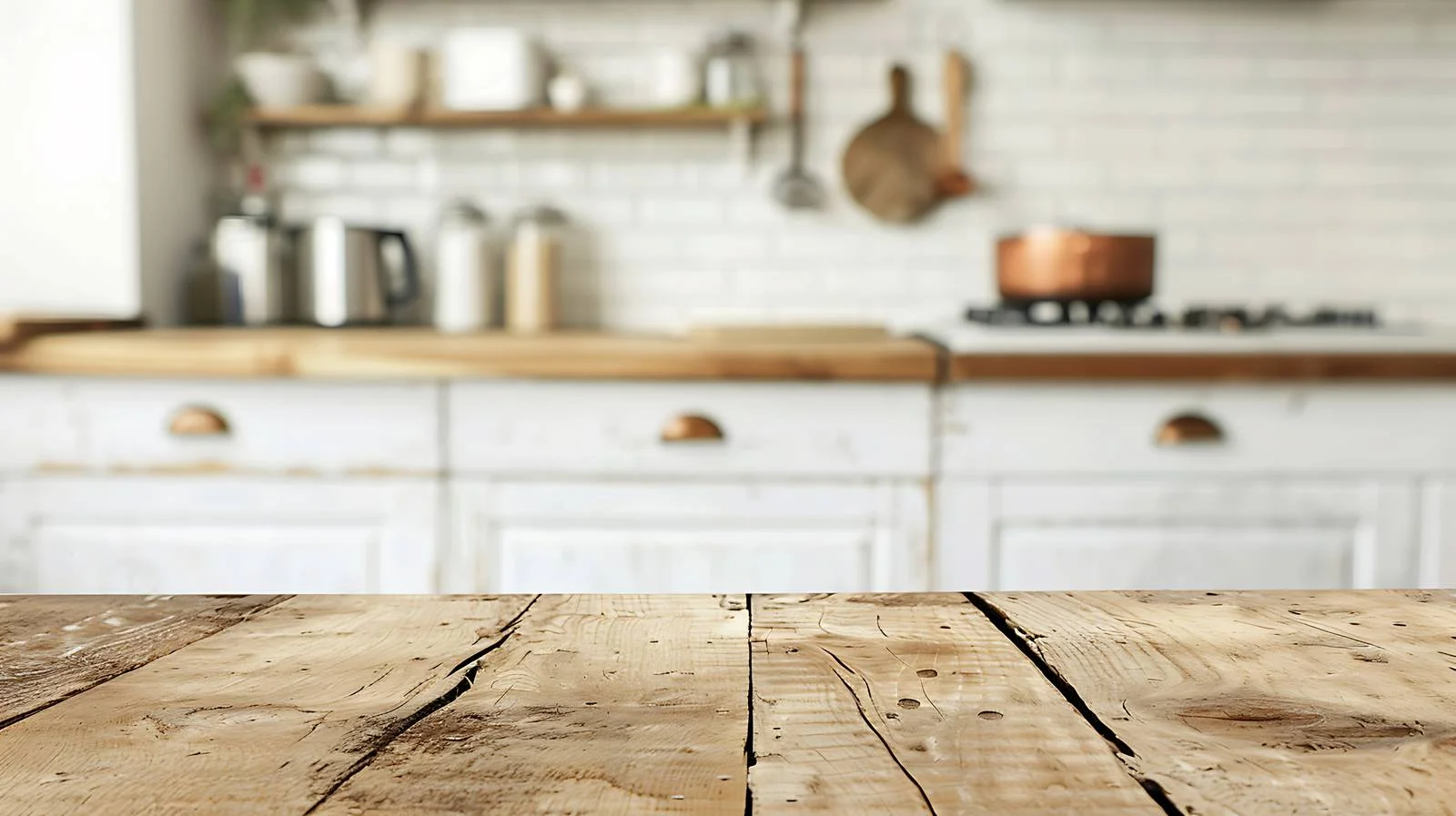 Vintage kitchen setting with empty wooden table — free download from Dotvec