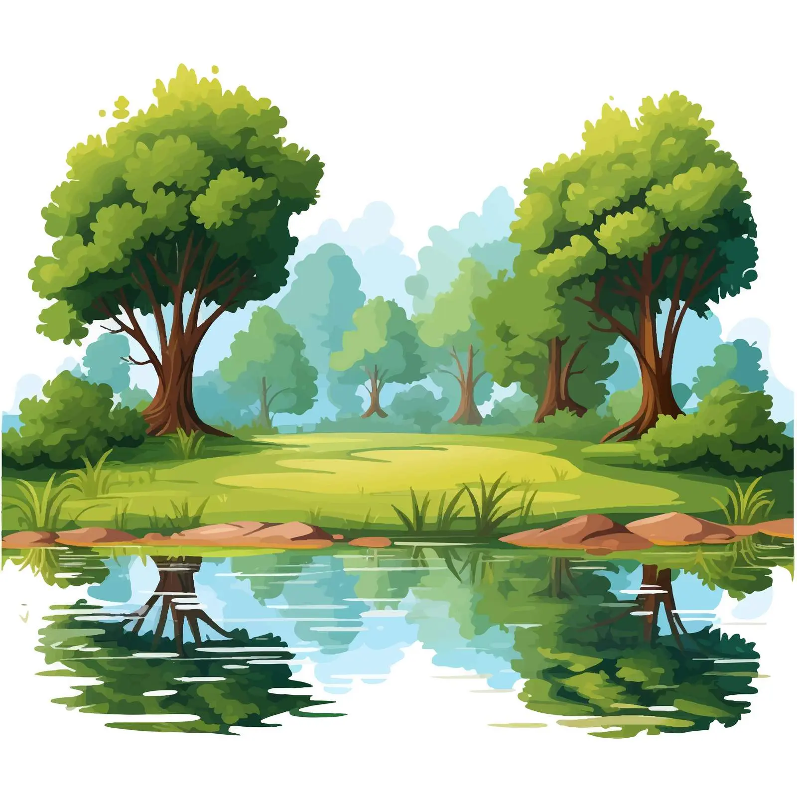 Serene Park Landscape with Trees and Pond — free download from Dotvec