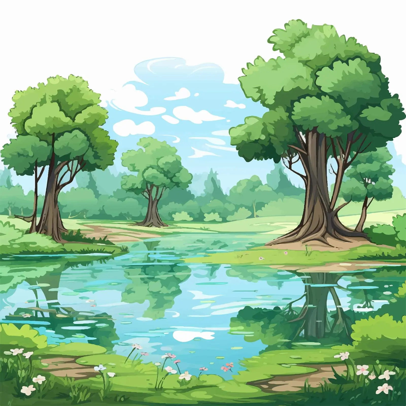 Serene Park Landscape with Trees and Pond — free download from Dotvec