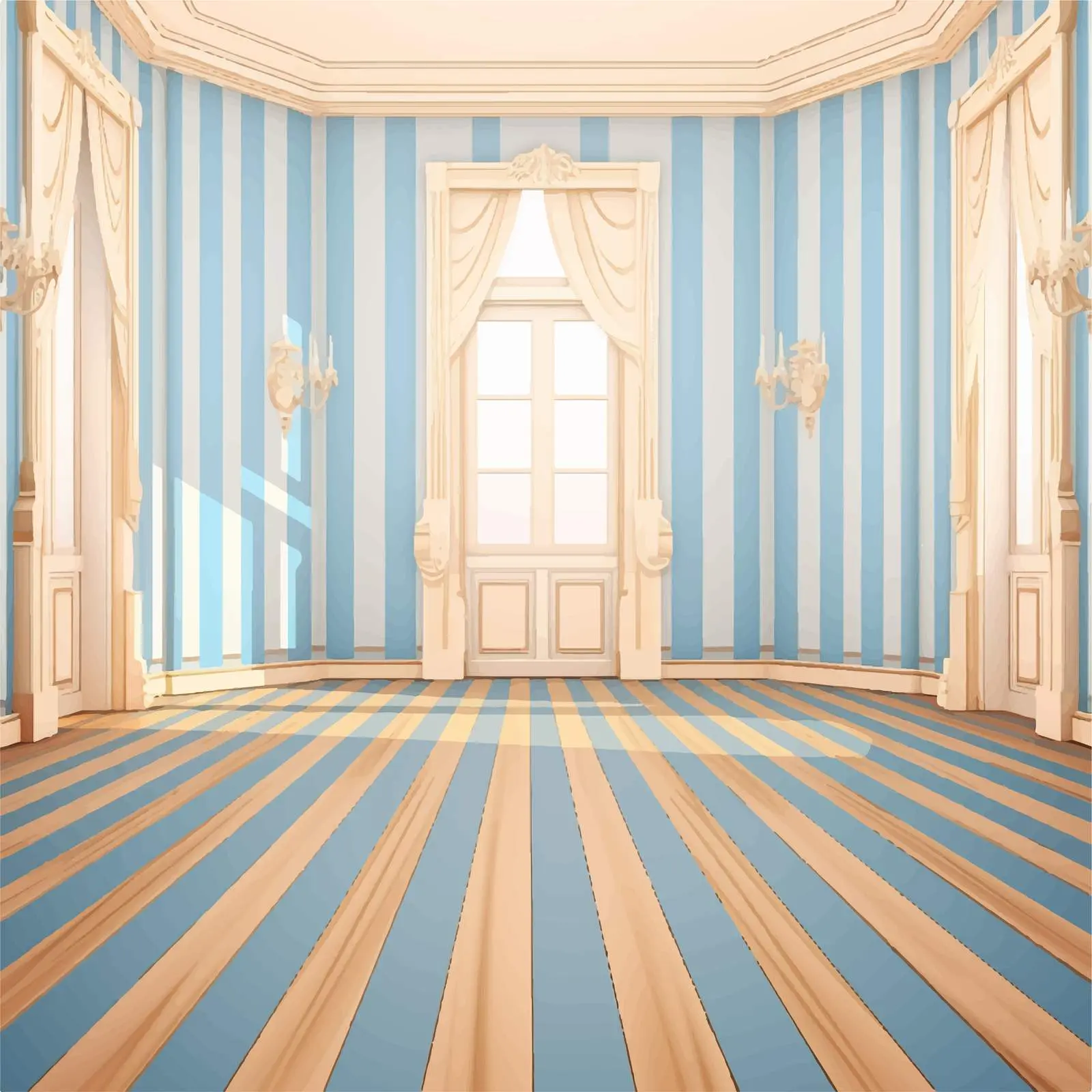 Empty Room with Parquet Floor and Striped Wallpaper — free download from Dotvec