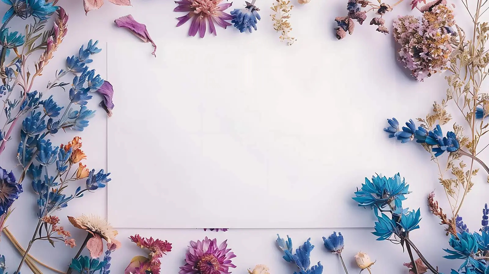 Blank White Paper with Dried Flowers Background – free colorful flowers image from Dotvec