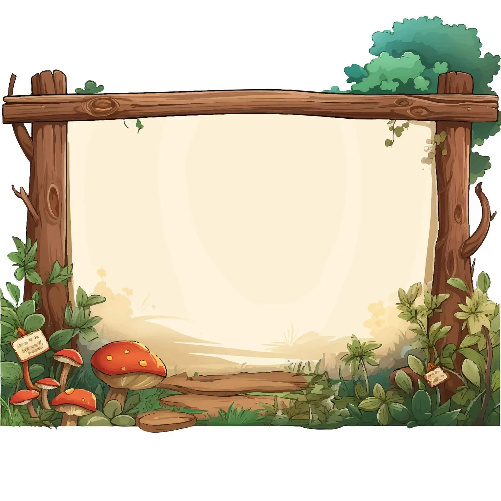 Wooden Banner in Enchanted Forest Scene — free download from Dotvec
