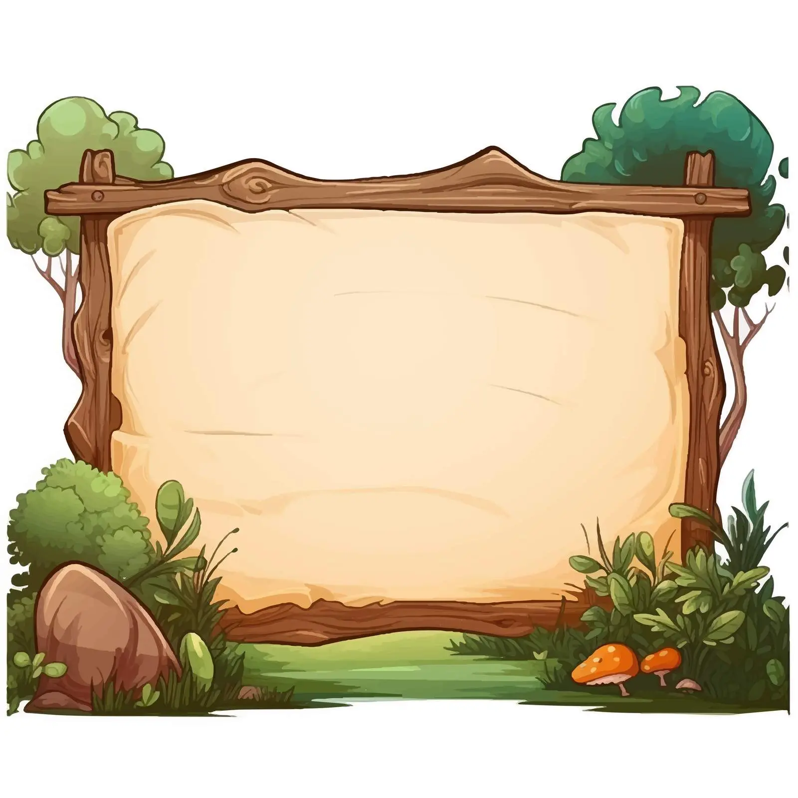 Wooden Banner in Enchanted Forest Scene — free download from Dotvec