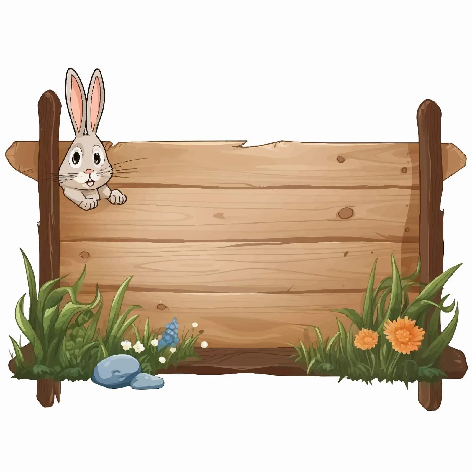Empty Wooden Garden Banner with Rabbit Illustration — free download from Dotvec