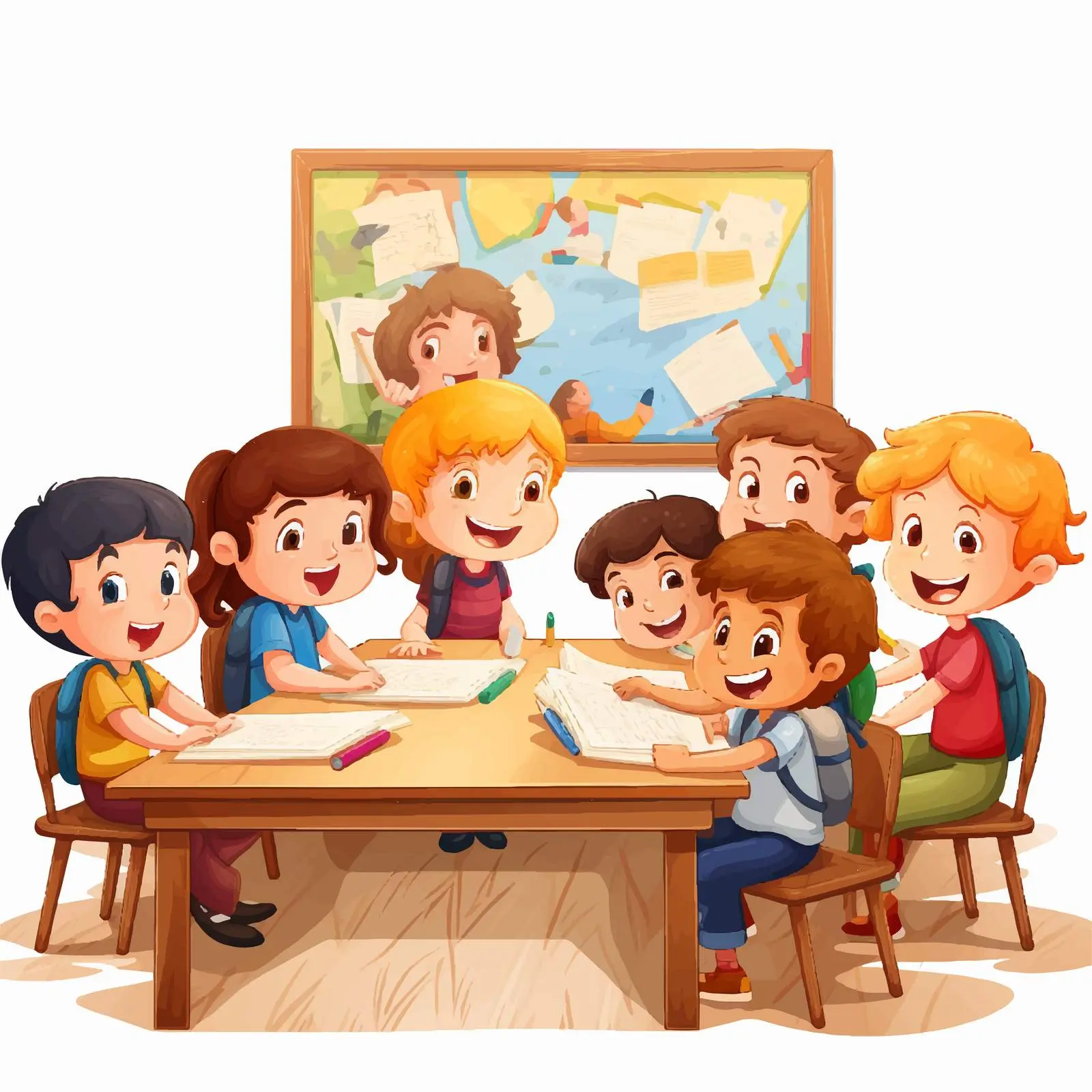 Kids Collaborating on Homework at Wooden Board — free download from Dotvec
