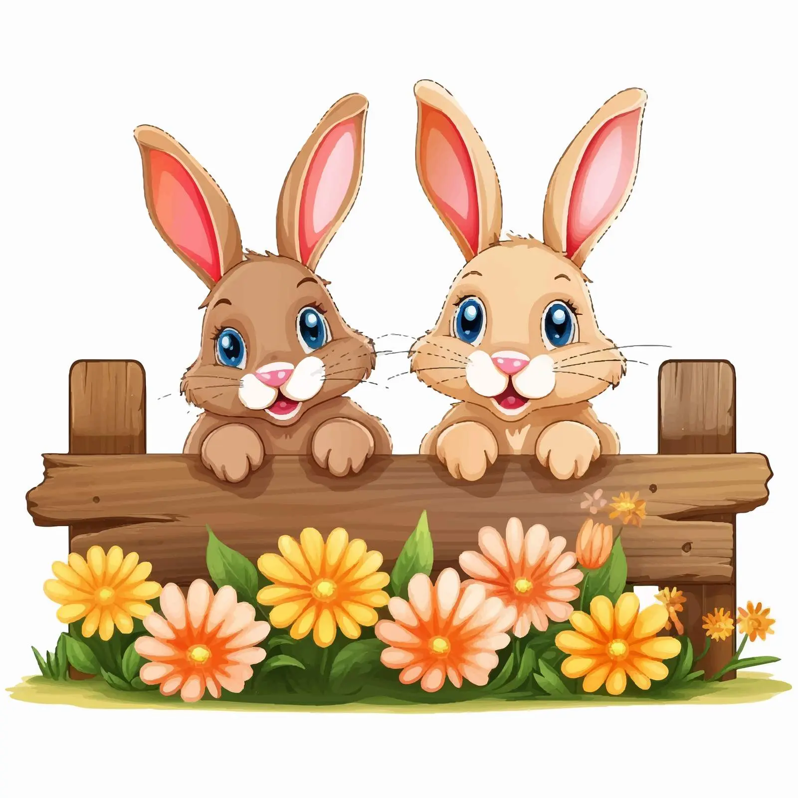 Two Rabbits on a Wooden Board in Garden — free download from Dotvec