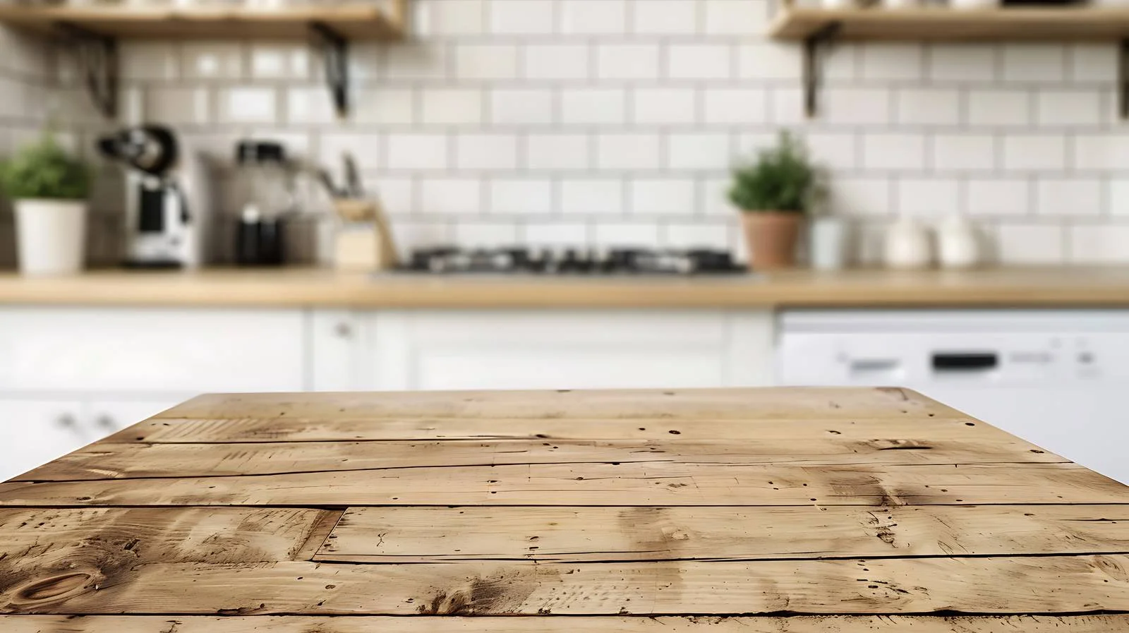 Sleek Kitchen View from Empty Wooden Table — free download from Dotvec