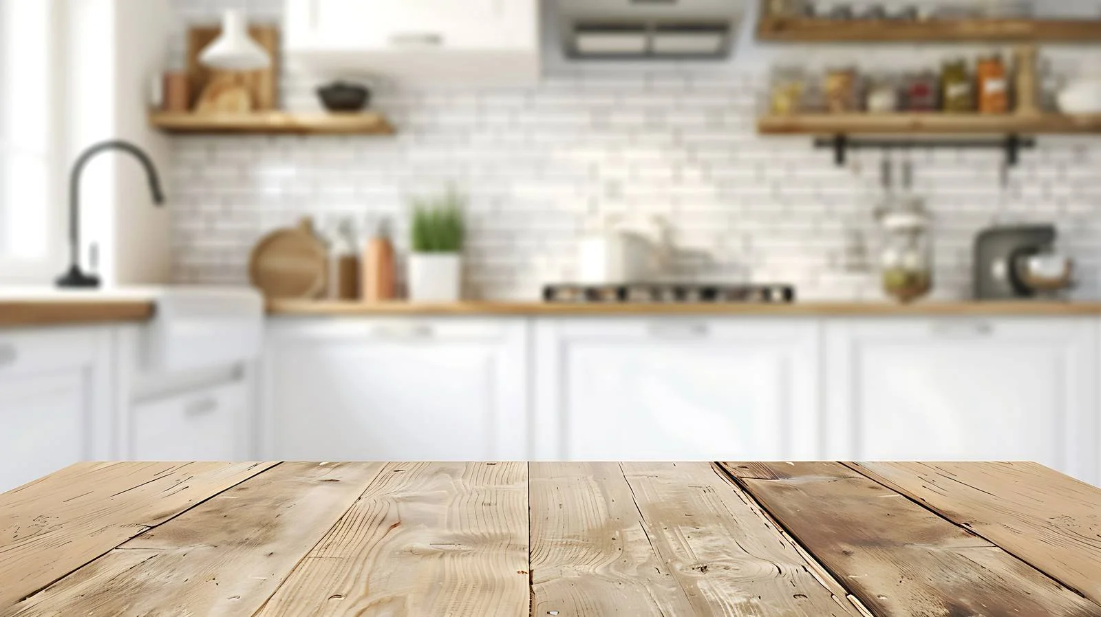 Simple Wooden Table with Kitchen Background — free download from Dotvec
