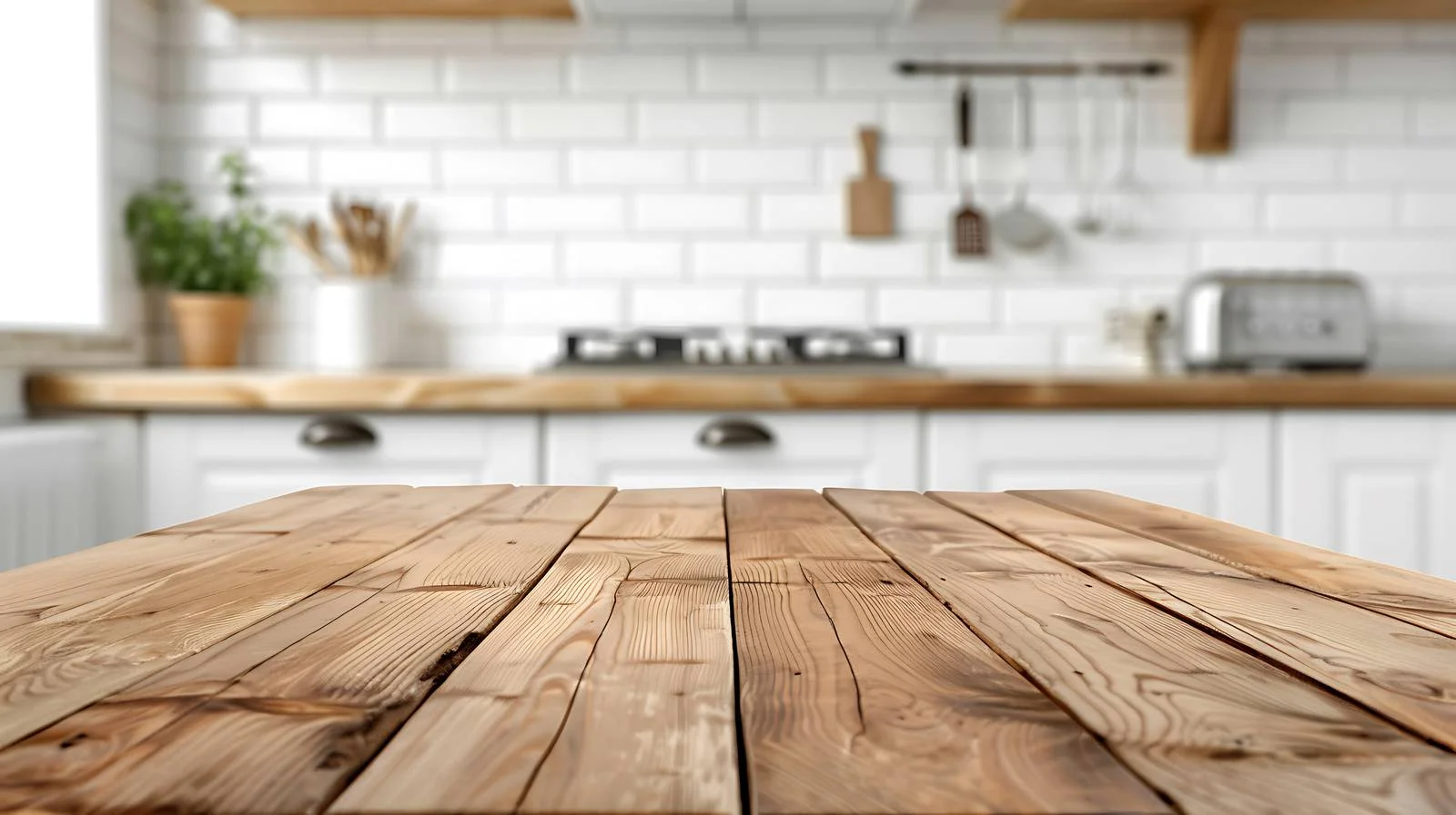 Minimal Wooden Table in Isolated Kitchen Setting — free download from Dotvec