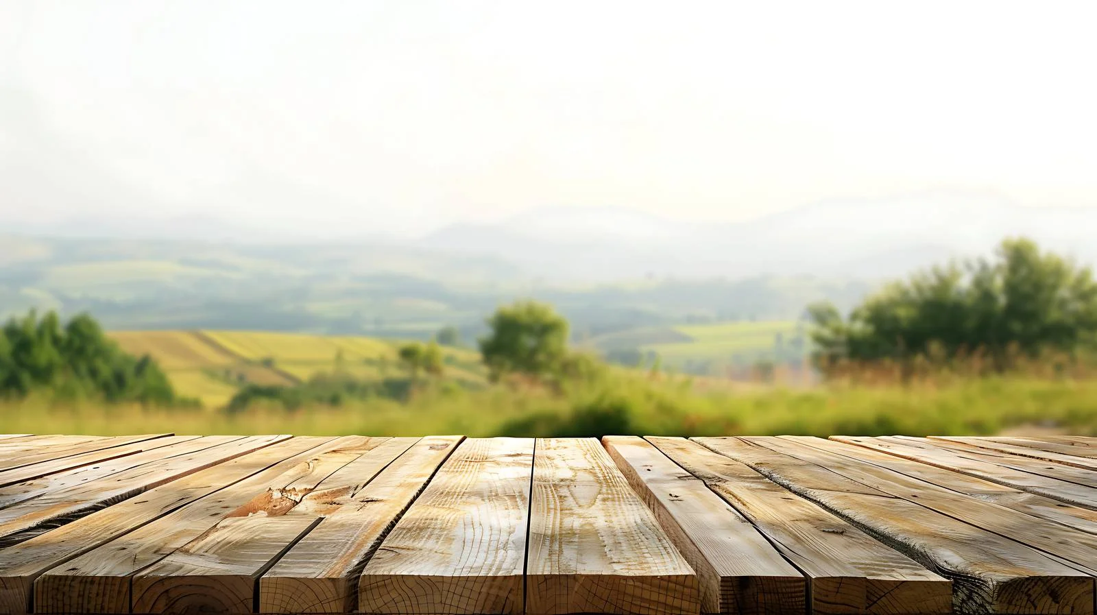 Serene Countryside View on Wooden Table — free download from Dotvec