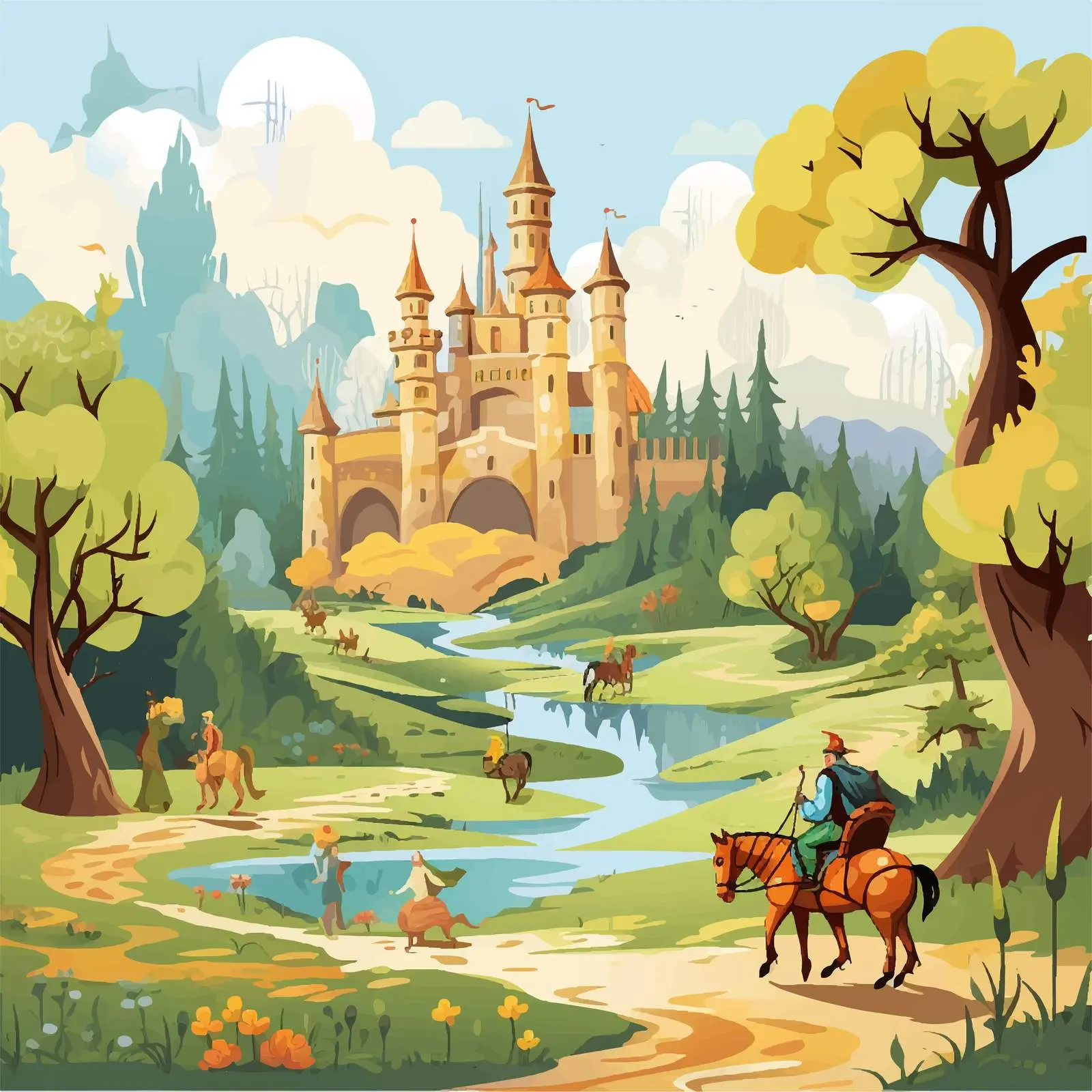 Enchanted Medieval Cartoon Characters Illustration — free download from Dotvec