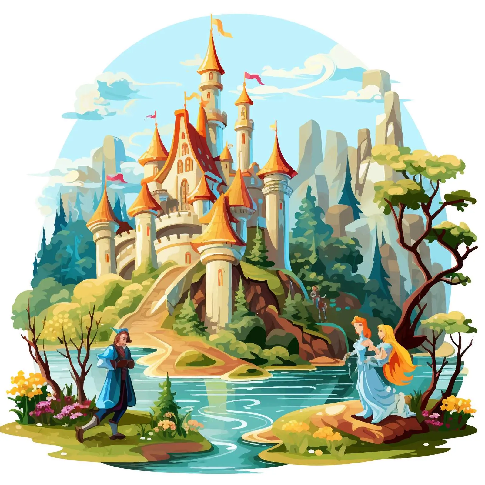 Medieval Cartoon Characters in Enchanted Scene — free download from Dotvec