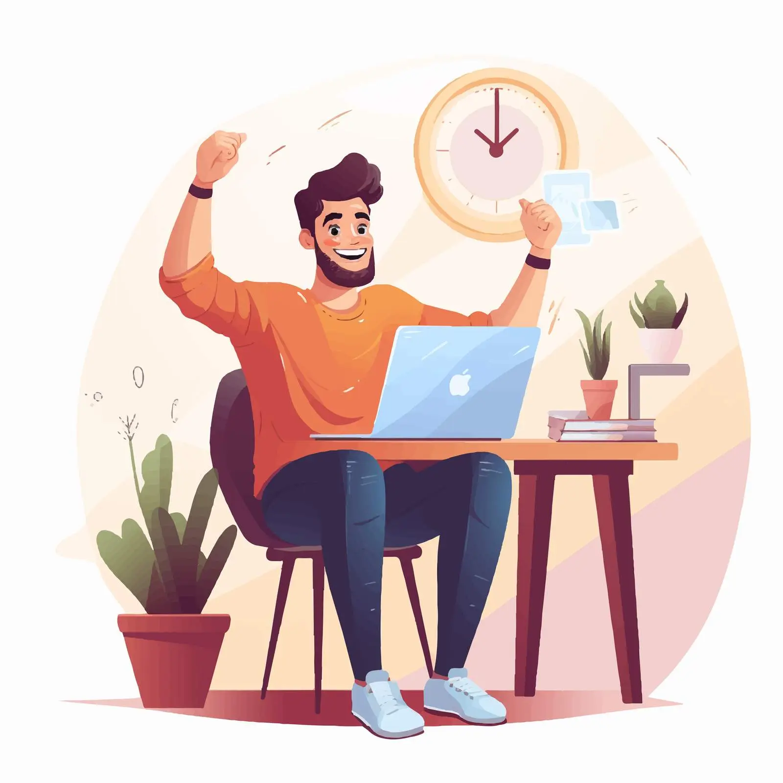 Happy Worker Ending Work Day with Computer – free digital workplace image from Dotvec