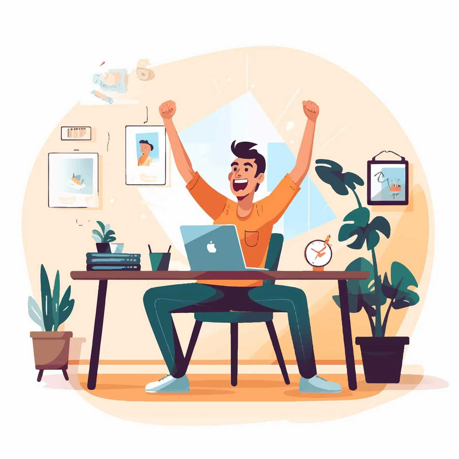 Happy Worker Ending Day with Computer — free download from Dotvec