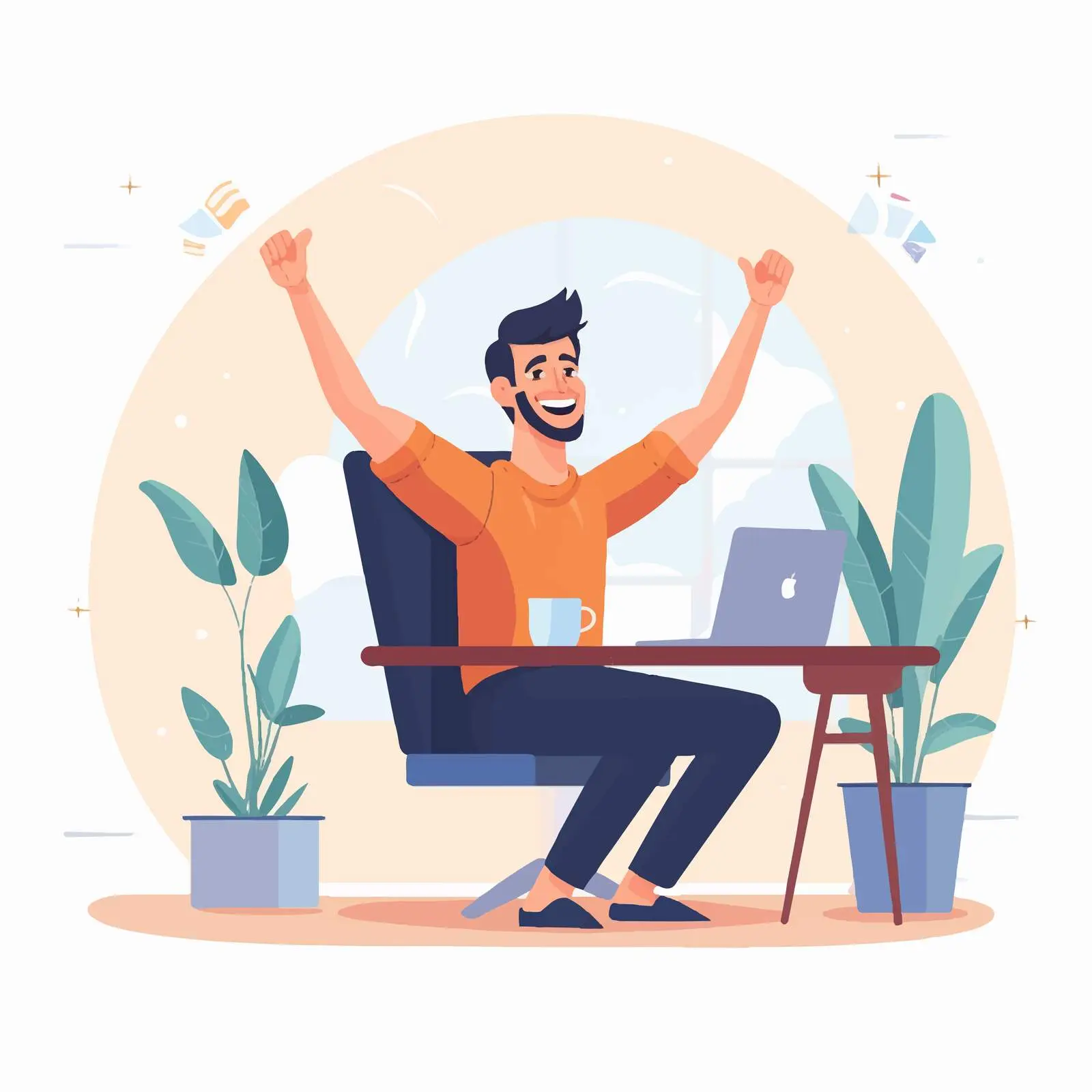 Happy Worker Ending Day with Computer Concept — free download from Dotvec