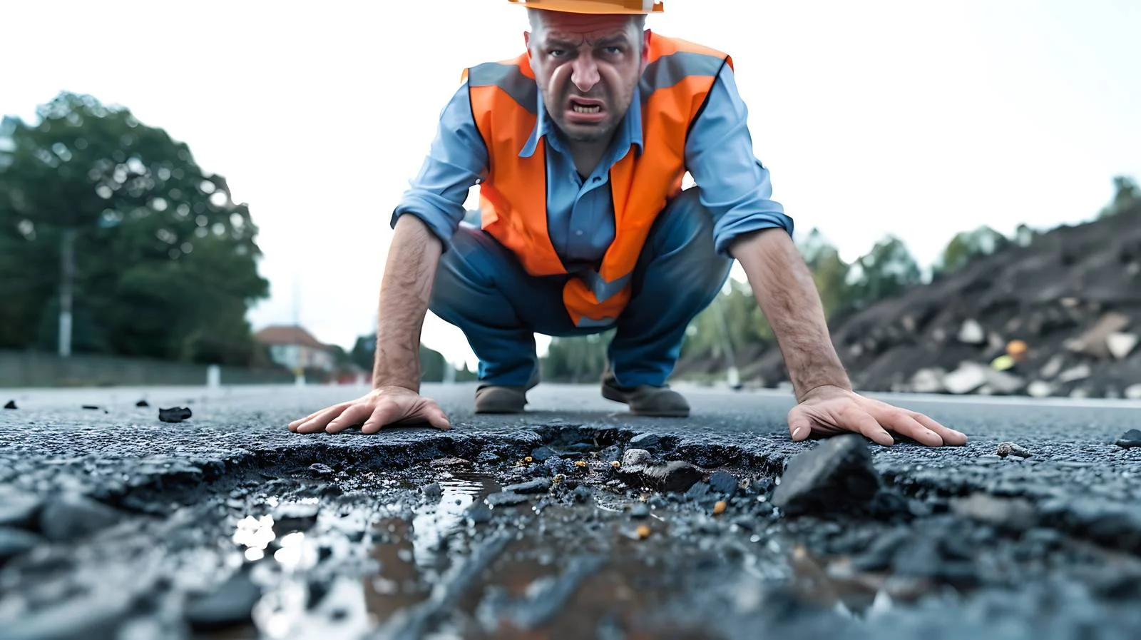 Engineer Inspecting Damaged Road Asphalt — free download from Dotvec