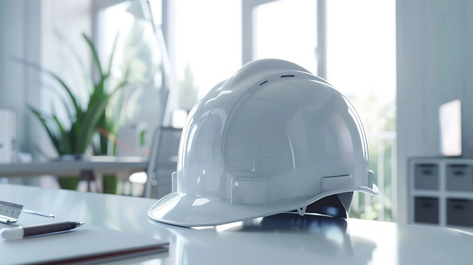 Engineer's Safety Helmet on Office Desk — free download from Dotvec