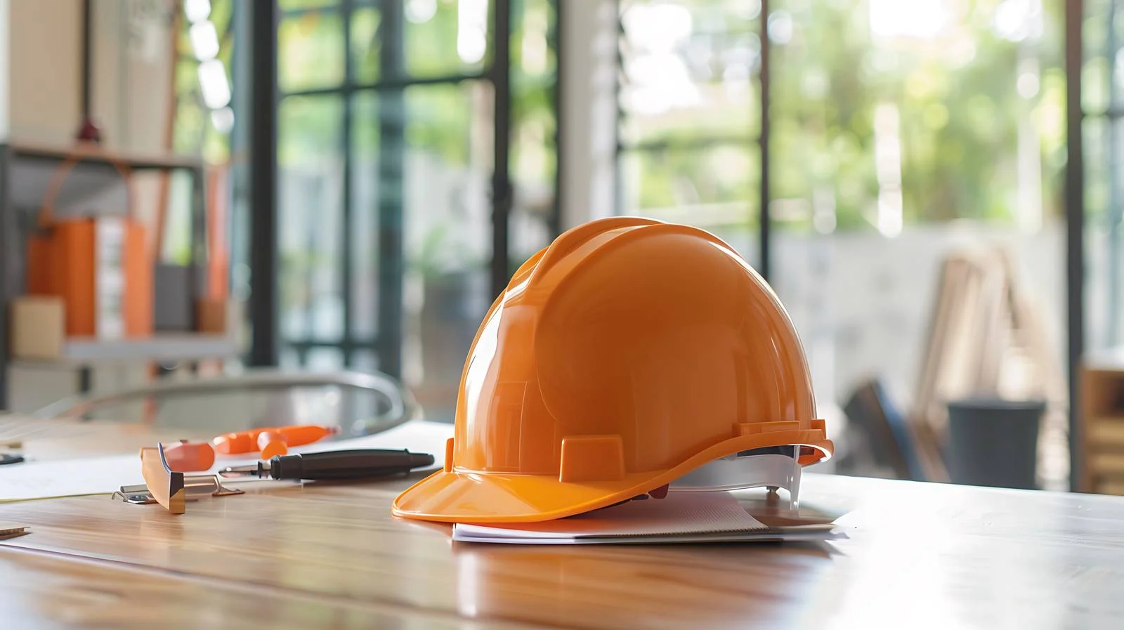 Engineer's Safety Helmet on Office Desk — free download from Dotvec