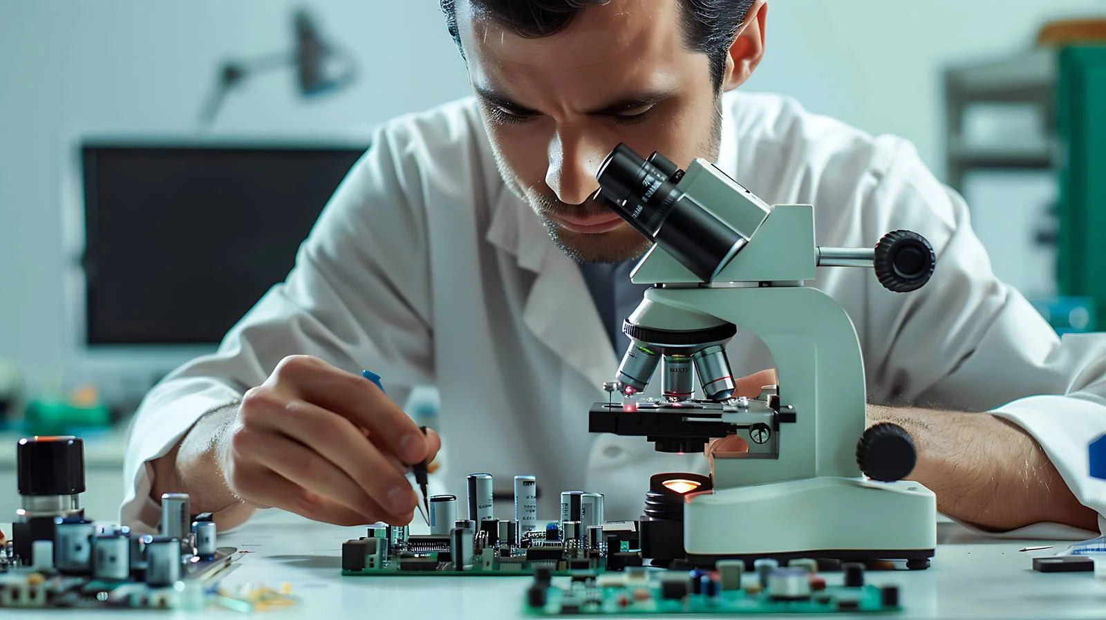 Engineer Inspecting with 3D Stereo Microscope – free stereo image from Dotvec