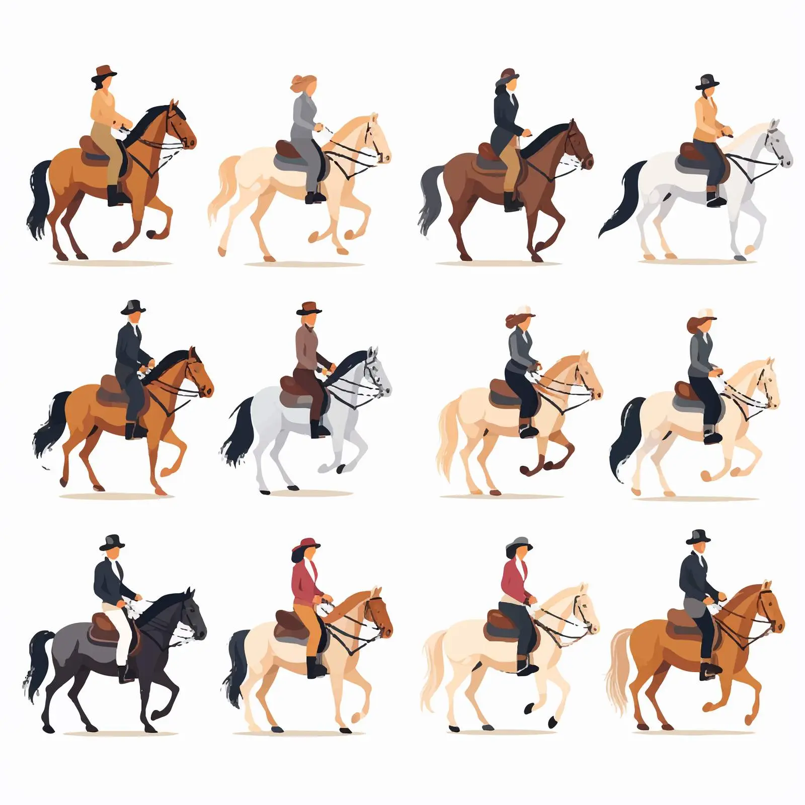 Equestrians Riding Horses in Helmets Set — free download from Dotvec