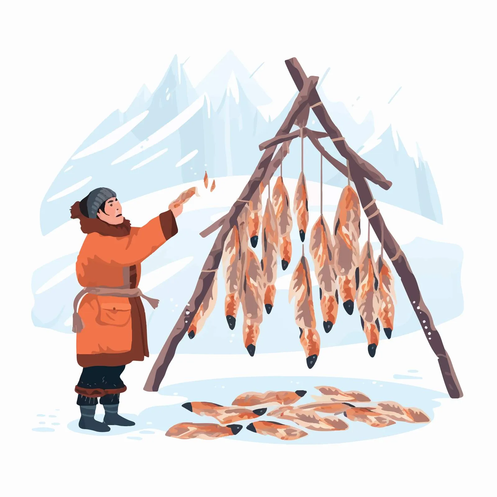 Eskimo Fisherman with Dried Fish Vectors — free download from Dotvec