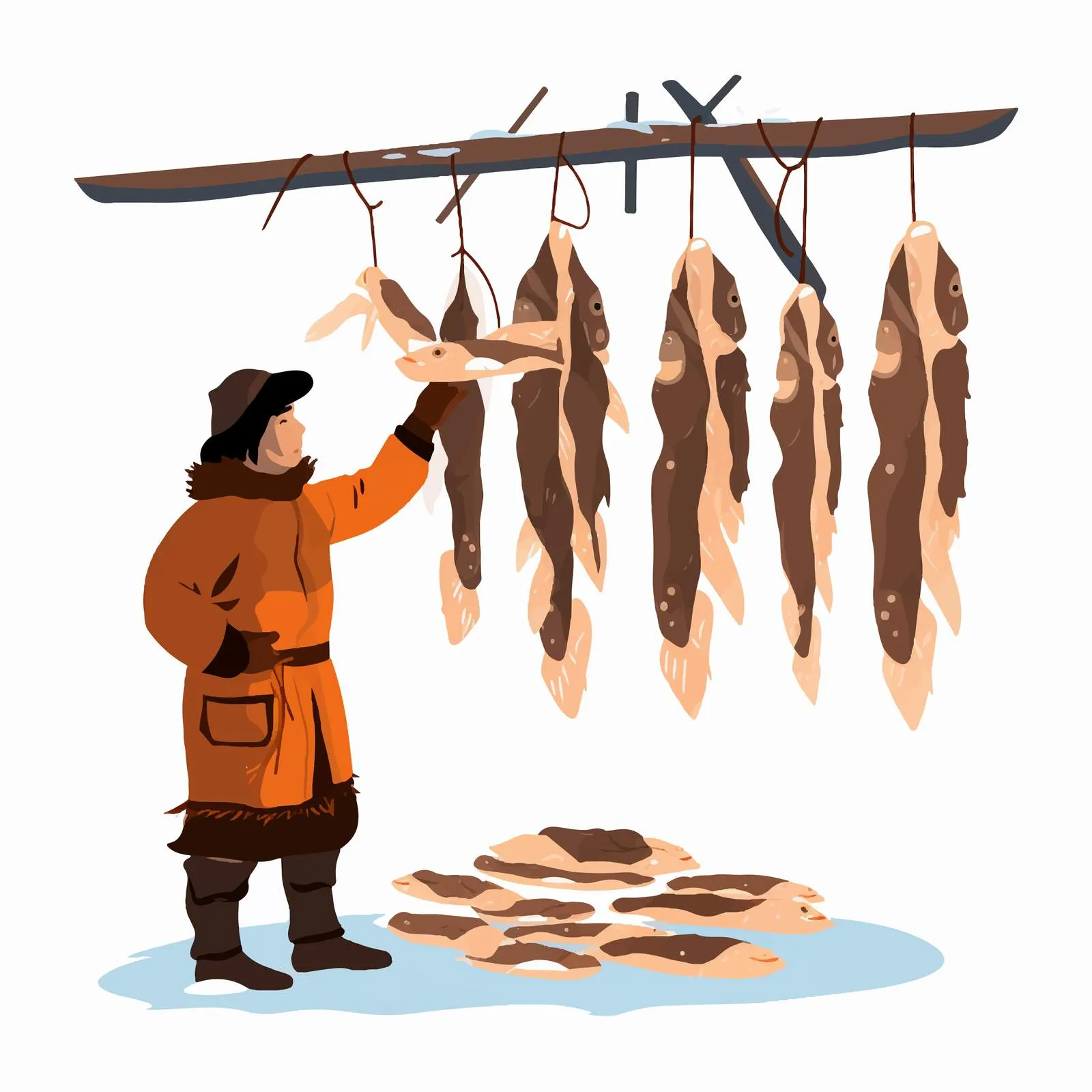 Eskimo Fisherman Drying Traditional Fish — free download from Dotvec