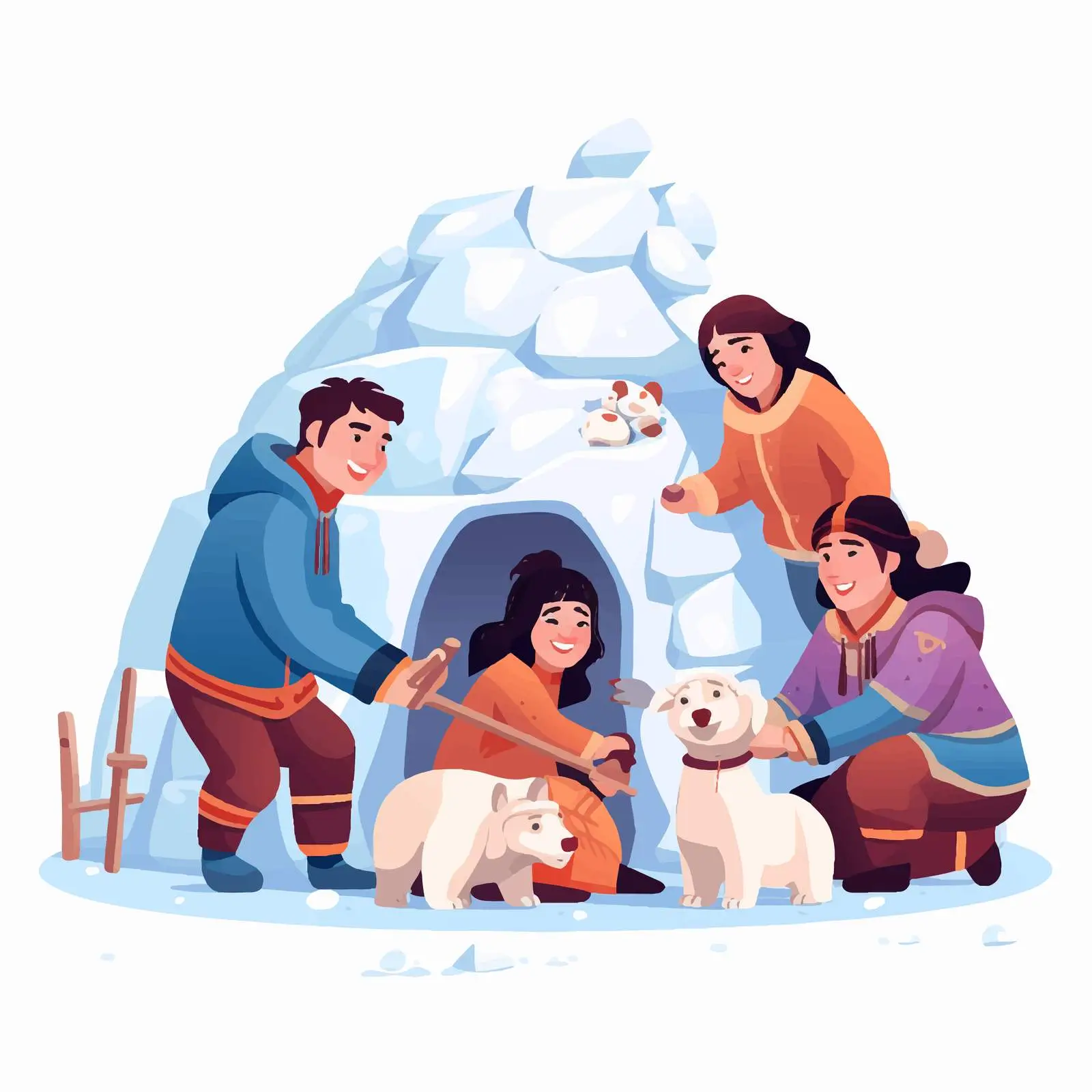 Eskimo Family Building Igloo with Ice Cubes — free download from Dotvec