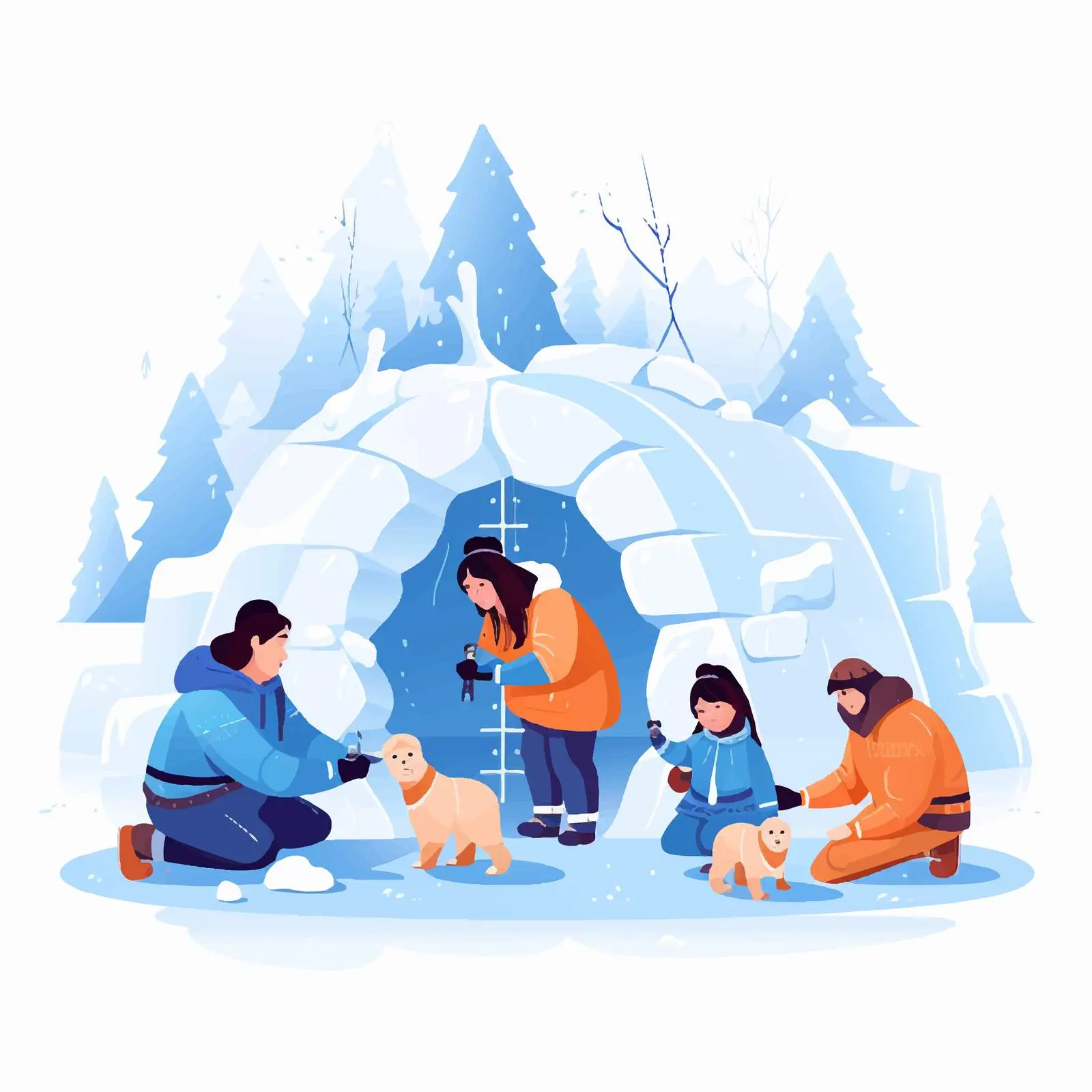Eskimo Family Building Igloo with Ice Cubes — free download from Dotvec