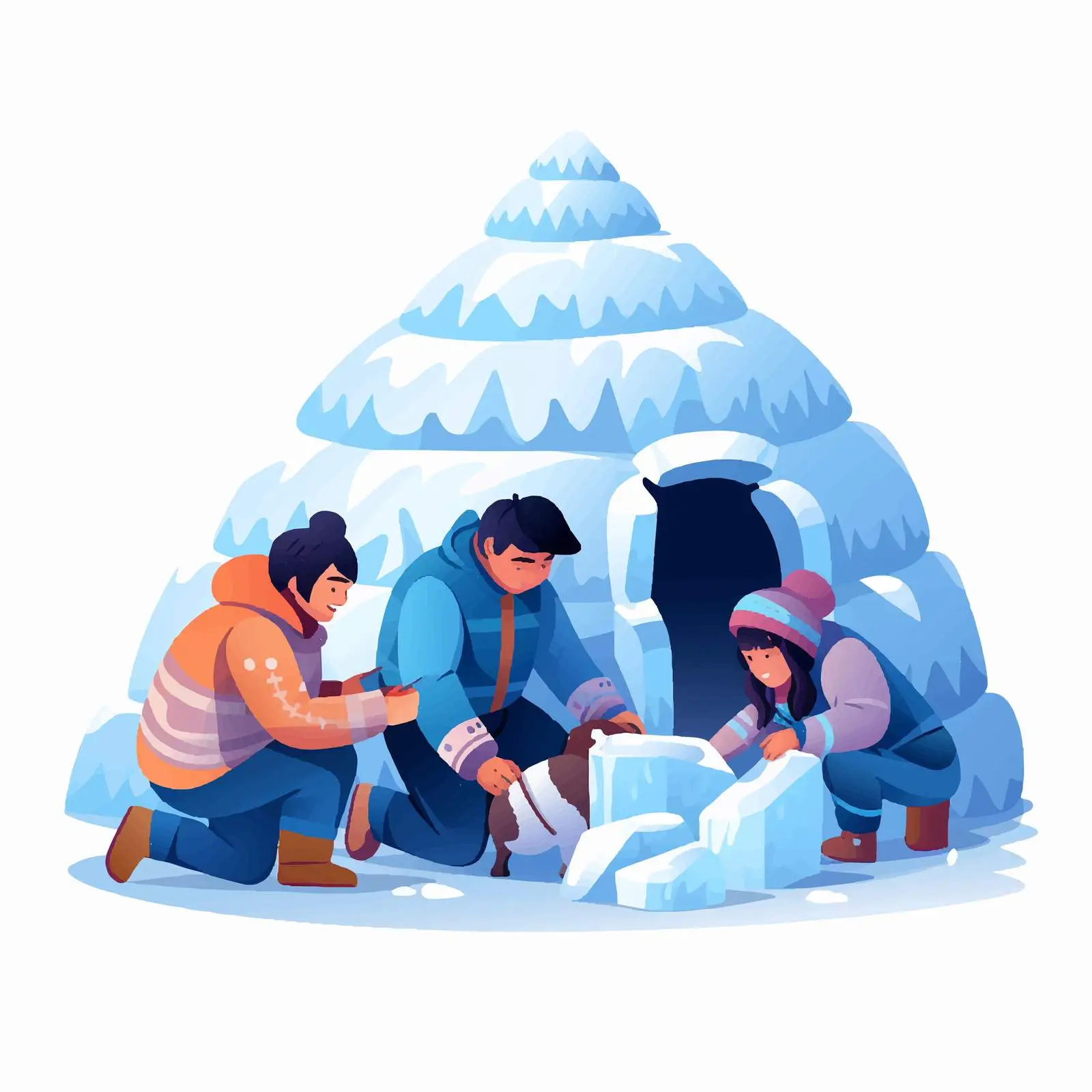 Eskimo Family Building Igloo with Ice Cubes — free download from Dotvec