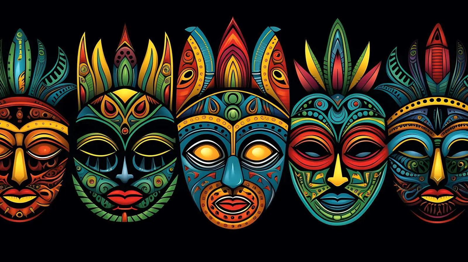 Ethnic Mask Pattern on Black Background — free download from Dotvec