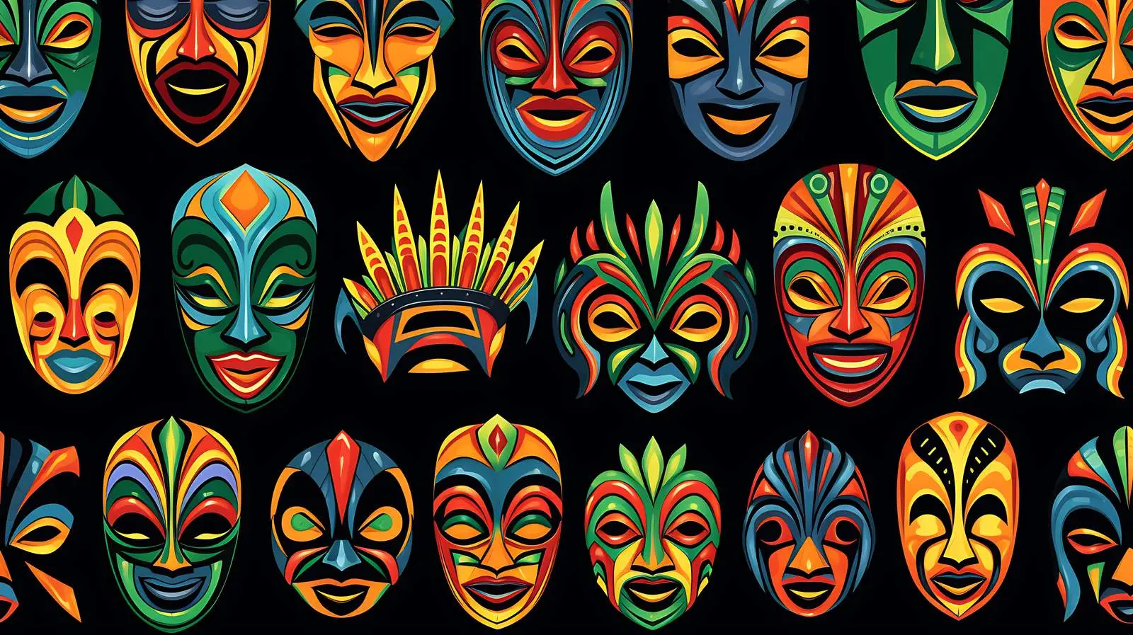 Ethnic Mask Pattern on Black Background — free download from Dotvec